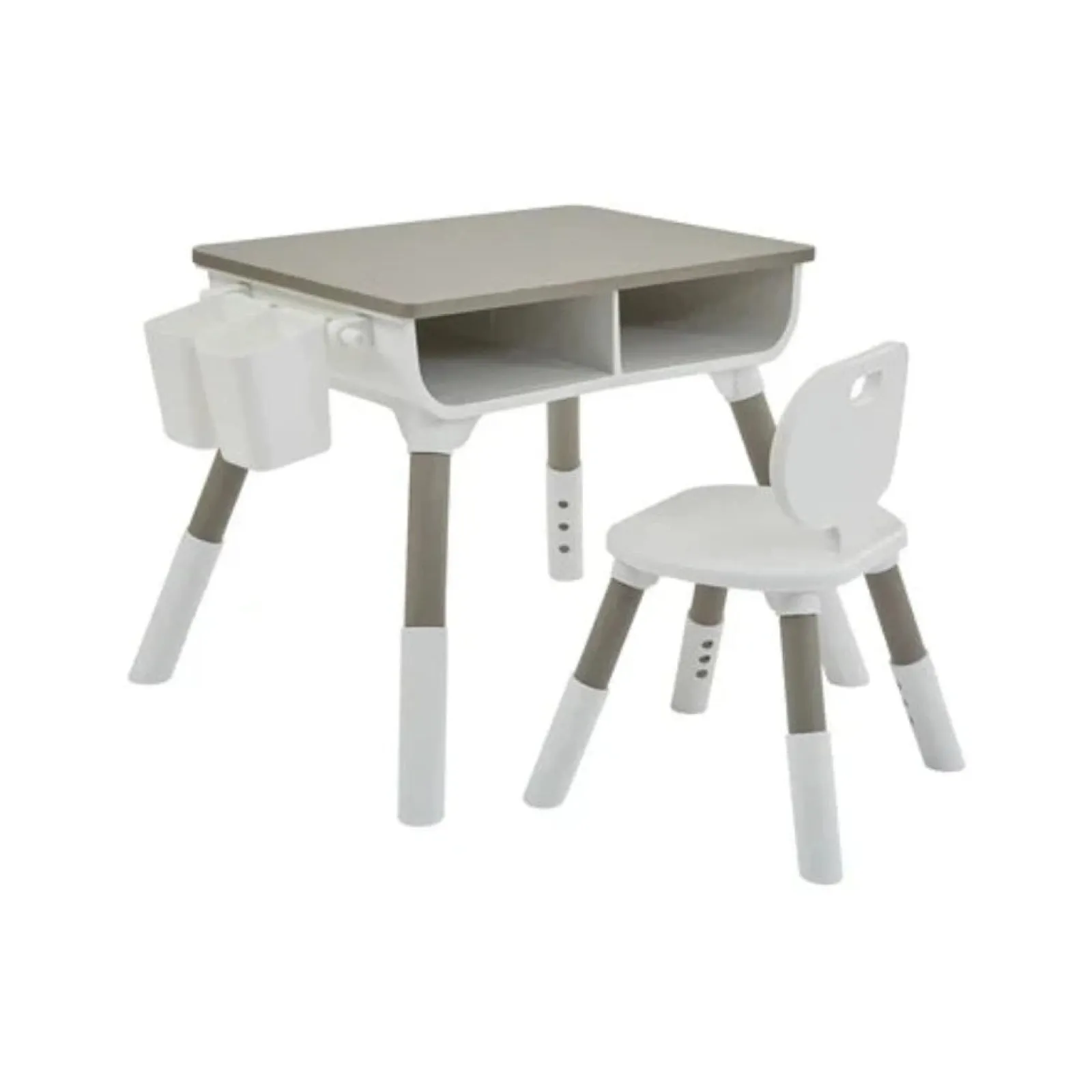 Little Helper Montessori Toys & Products | Table & Chairs (wooden) | Grow-with-me Height Adjustable Montessori Scandi-Design Kids Table and Chair | White & Grey | 2-8 Years