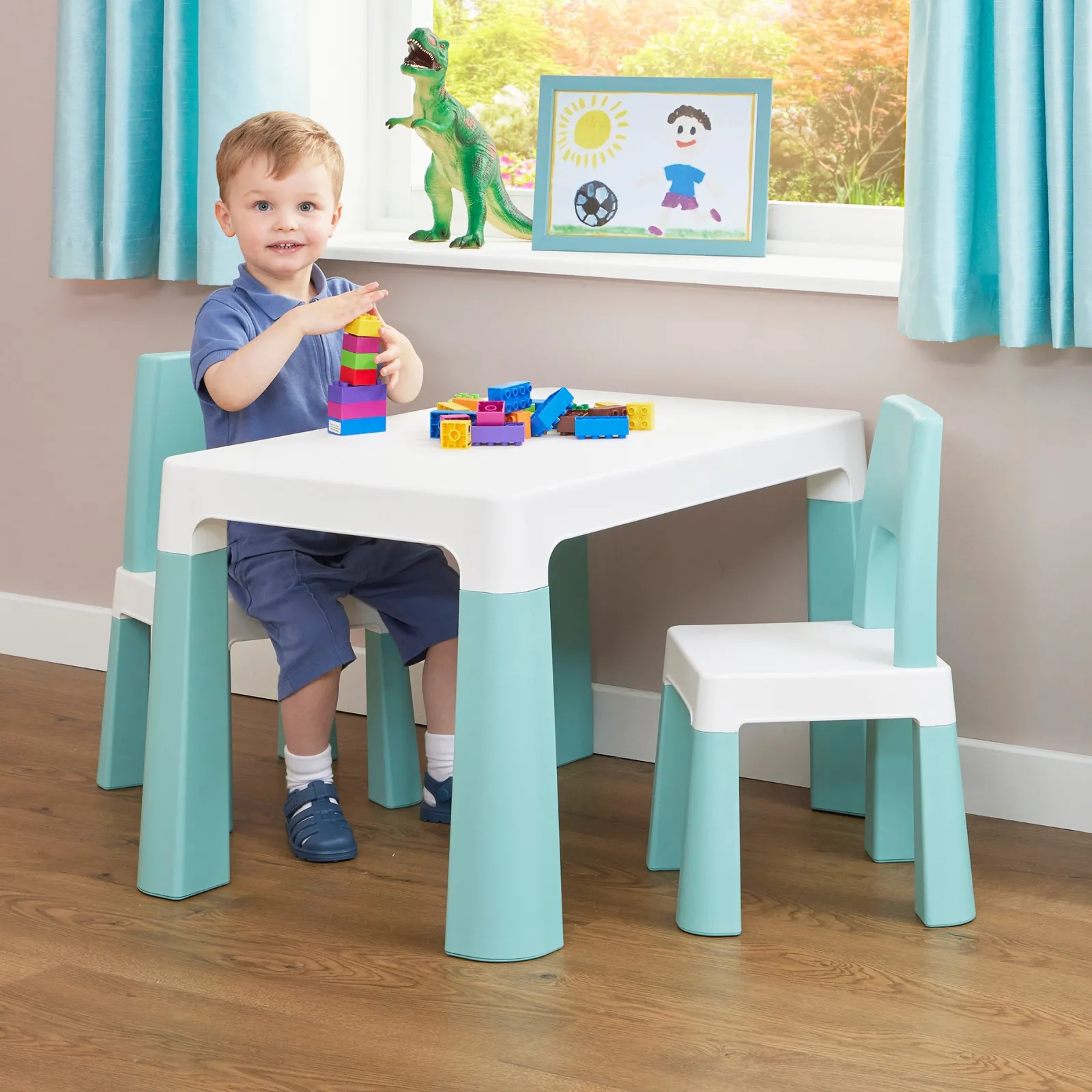 Little Helper Table & Chairs (plastic) | Grow-with-me Kids Height Adjustable Table & Chairs | Storage | 2-8 years | Green & White