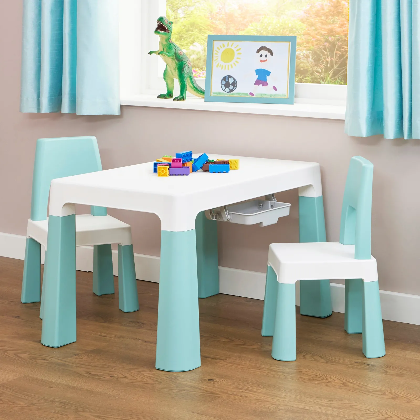 Little Helper Table & Chairs (plastic) | Grow-with-me Kids Height Adjustable Table & Chairs | Storage | 2-8 years | Green & White