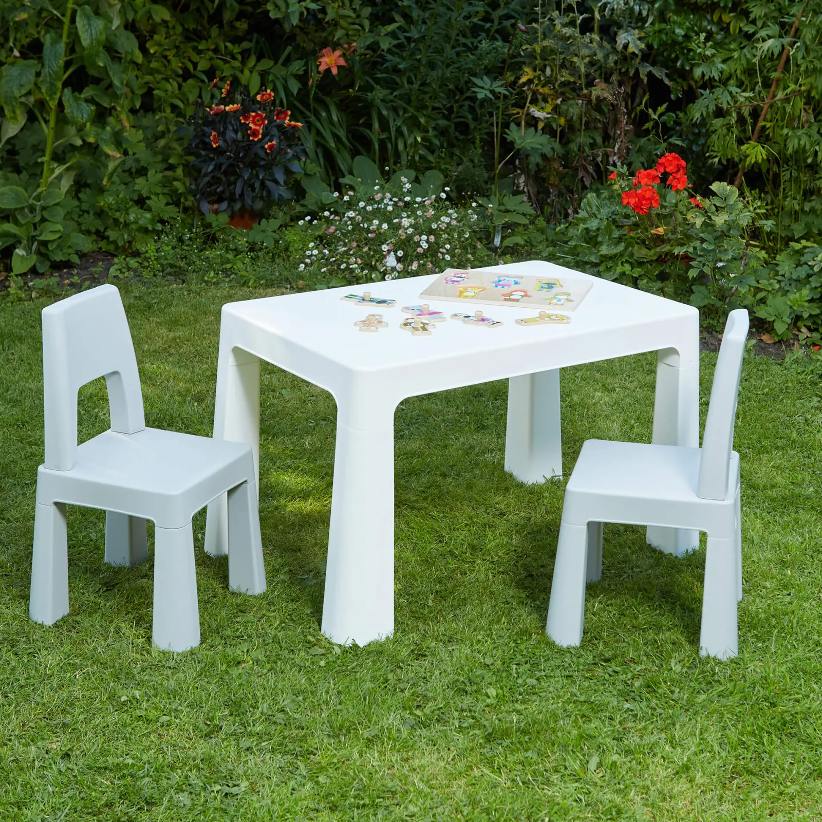 Little Helper Table & Chairs (plastic) | Grow-with-me Kids Height Adjustable Table & Chairs | Storage | 2-8 years | Grey & White