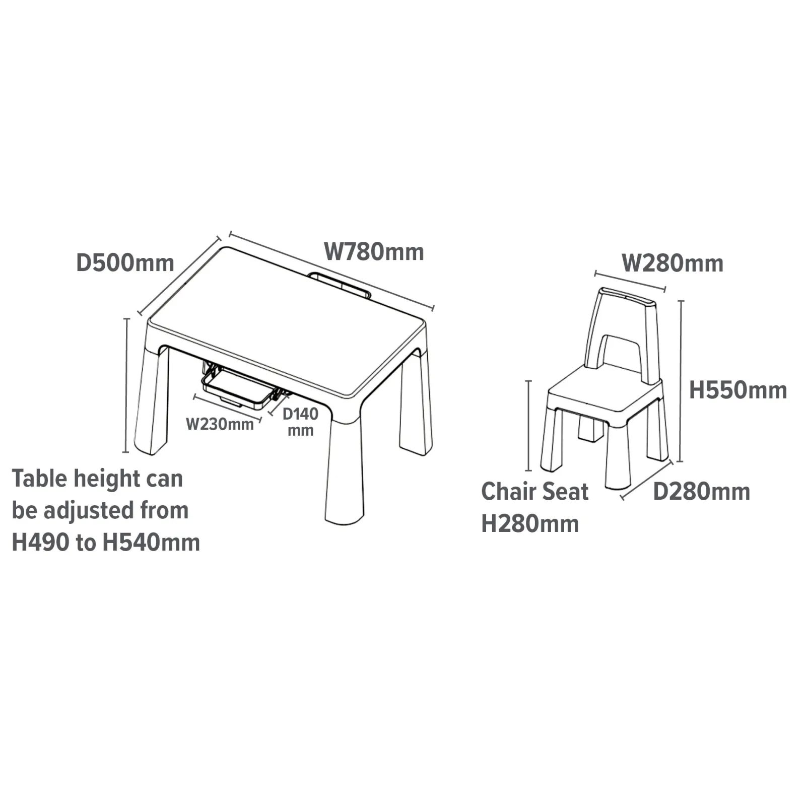 Little Helper Table & Chairs (plastic) | Grow-with-me Kids Height Adjustable Table & Chairs | Storage | 2-8 years | Grey & White