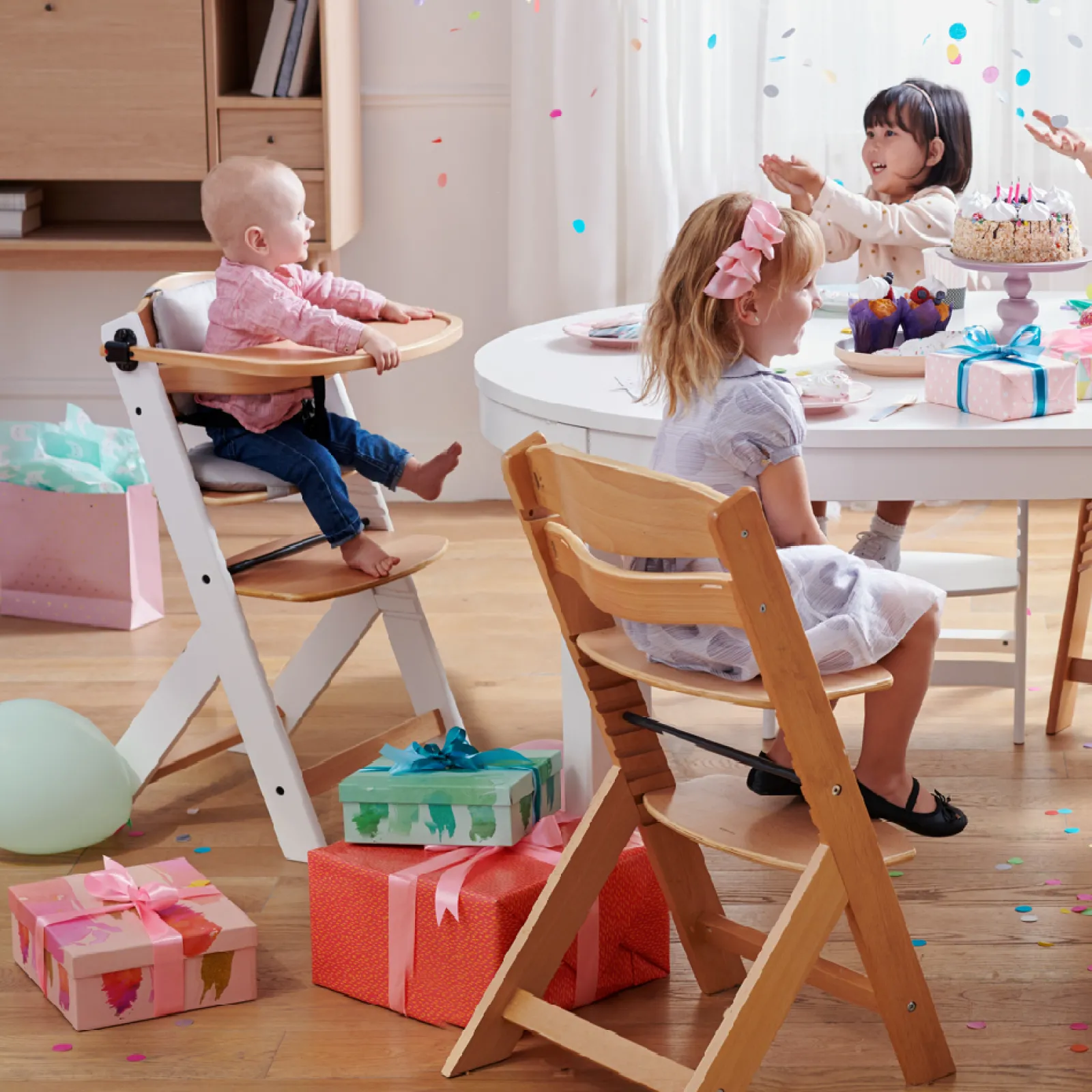 Little Helper High Chairs (wooden) | Grow-with-Me Modern Eco-Wooden Highchair & Tray | Height Adjustable | Desk Chair | White | 6m - 10 years