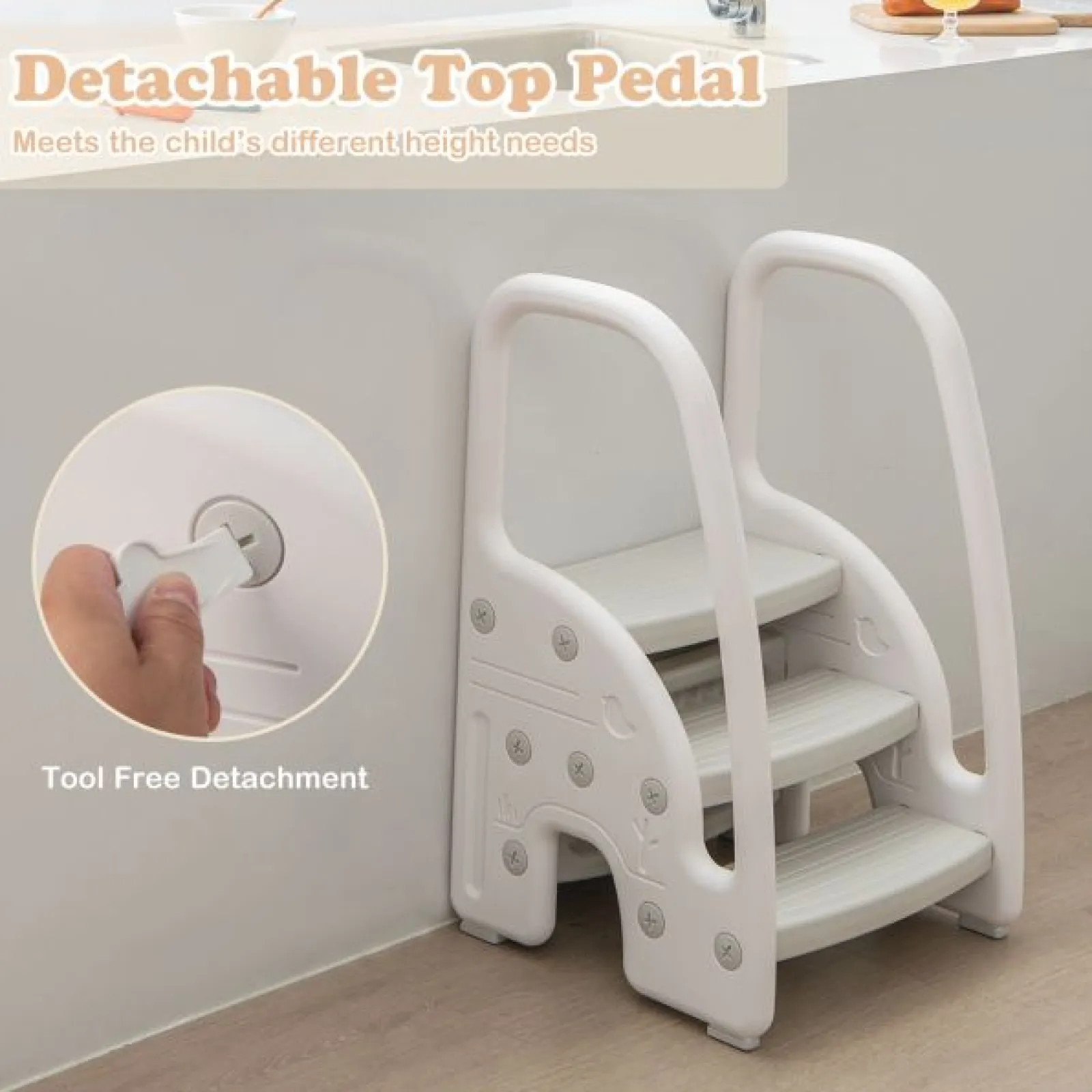 Little Helper Montessori Toys & Products | Funpod® Learning Towers | Grow-with-me Montessori Non Slip Step Stool | Learning Tower | White & Grey | 12m+