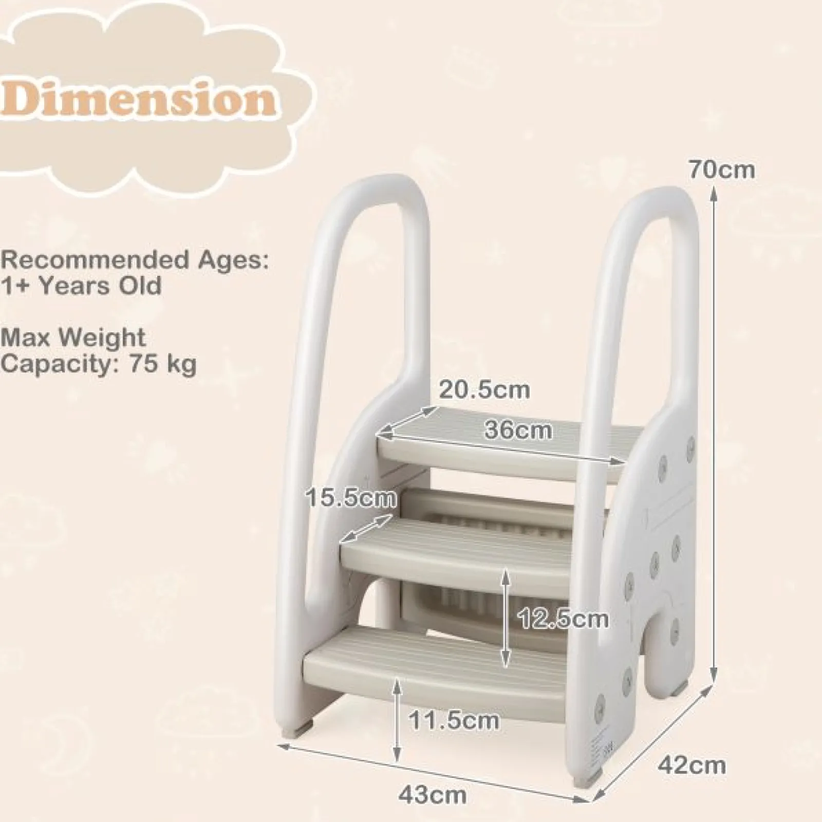 Little Helper Montessori Toys & Products | Funpod® Learning Towers | Grow-with-me Montessori Non Slip Step Stool | Learning Tower | White & Grey | 12m+
