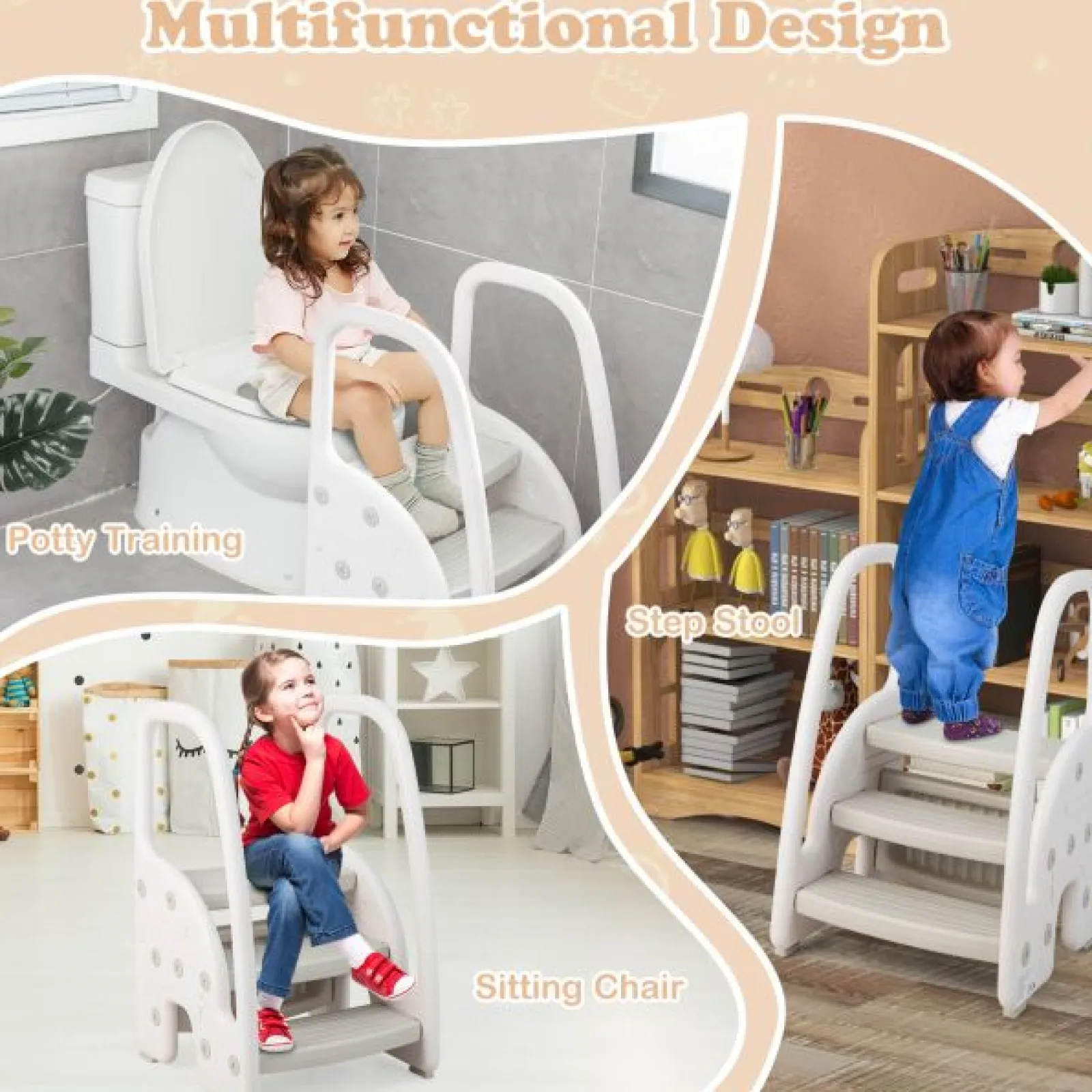 Little Helper Montessori Toys & Products | Funpod® Learning Towers | Grow-with-me Montessori Non Slip Step Stool | Learning Tower | White & Grey | 12m+