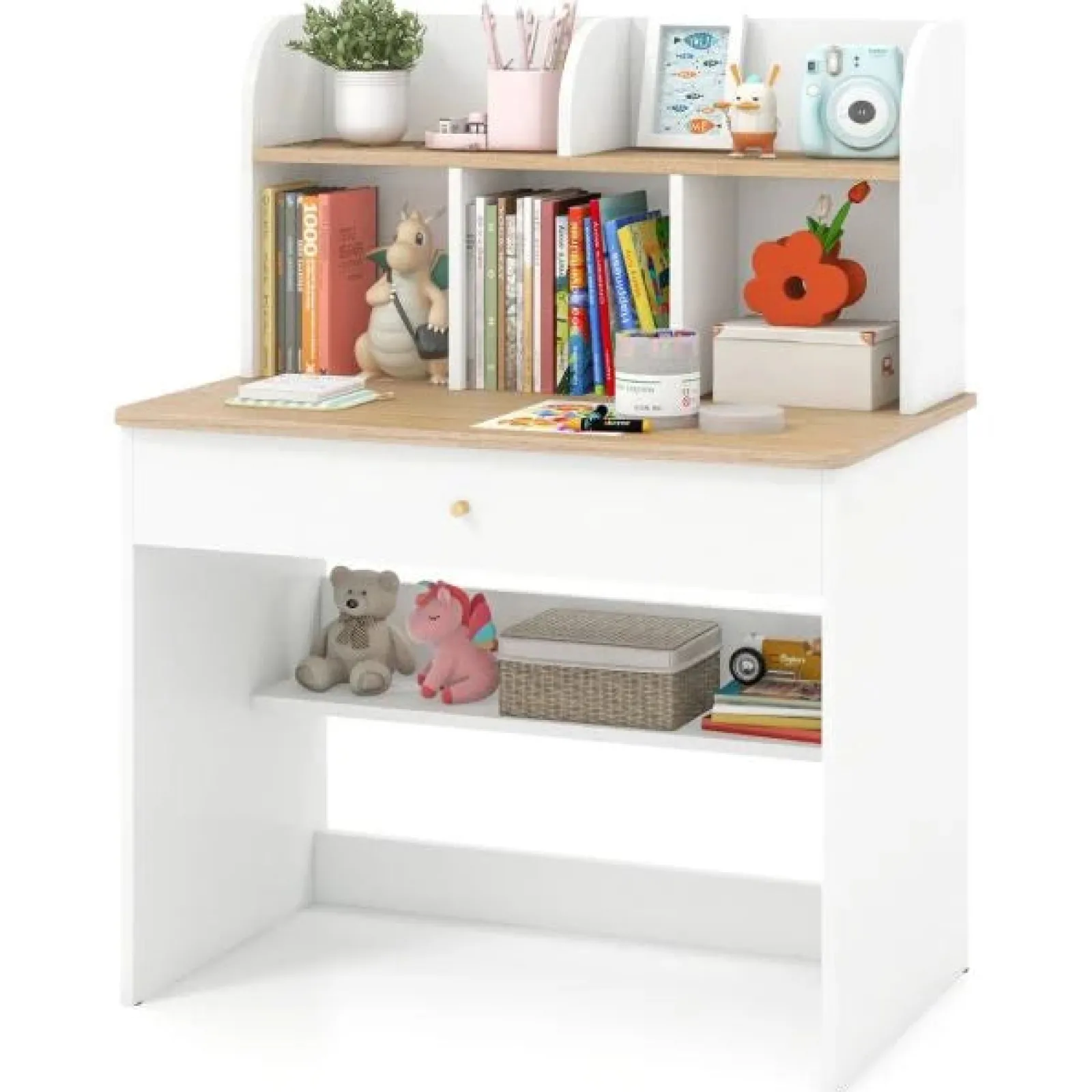 Little Helper Table & Chairs (wooden) | Heavy Duty Hutch Desk | Storage Shelves & Drawer | Bookcase | White | 3- 15 Years