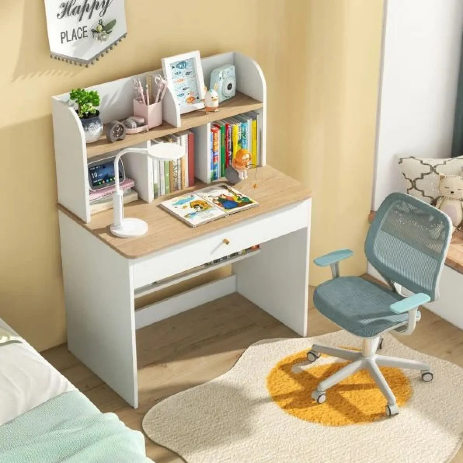 Little Helper Table & Chairs (wooden) | Heavy Duty Hutch Desk | Storage Shelves & Drawer | Bookcase | White | 3- 15 Years