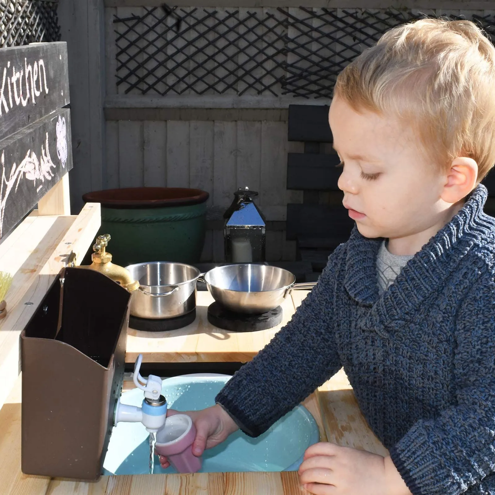 Little Helper Sand & Water Table & Sandpits & Mud Kitchens | Toy Kitchens | Heavy Duty Montessori Wooden Kids Mud Kitchen | Outdoor Toy Kitchen | 18m+