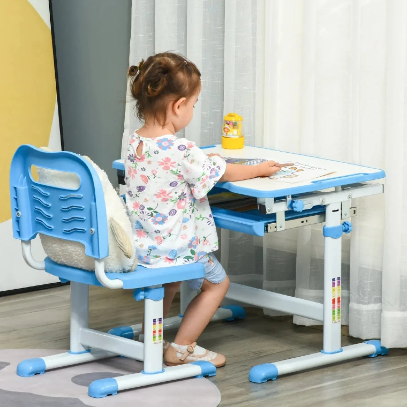 Little Helper Table & Chairs (plastic) | Height Adjustable Tilting Study Desk & Ergonomic Chair | Blue | 6-12 Years