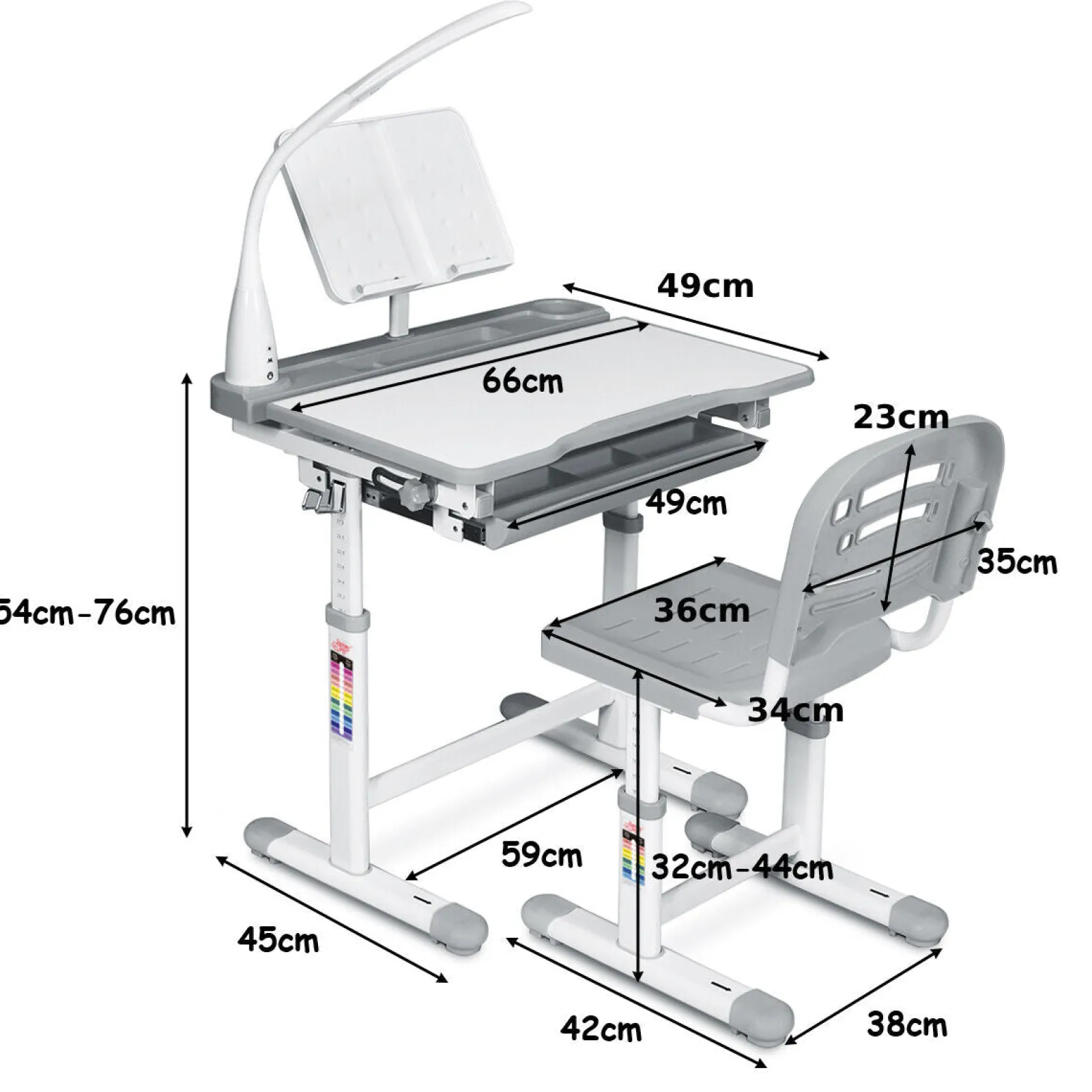 Little Helper Table & Chairs (plastic) | Height Adjustable Tilting Study Desk & Ergonomic Chair | Grey | 3-12 Years