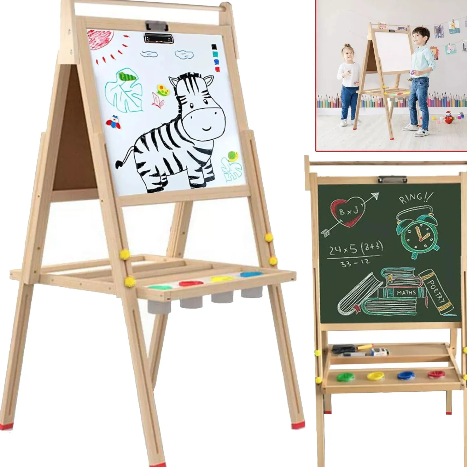 Little Helper Easels & Accessories | Kids Easels & Accessories | Height Adjustable Wooden Childrens Easel | Double Sided Childrens Art Easel | Childrens Blackboard | 3 Years +