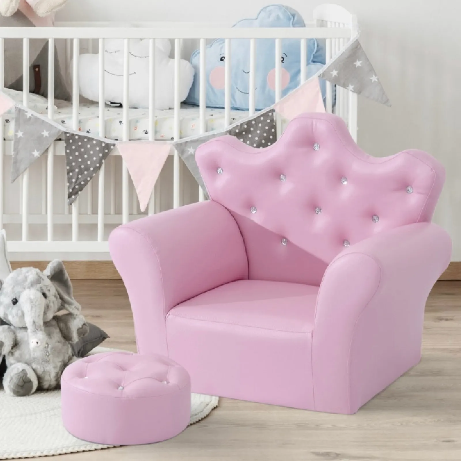 Little Helper Chairs & Stools | Her Royal Highness Childrens 2-Piece Chair with Footstool Set | Pink | 3-7 Years
