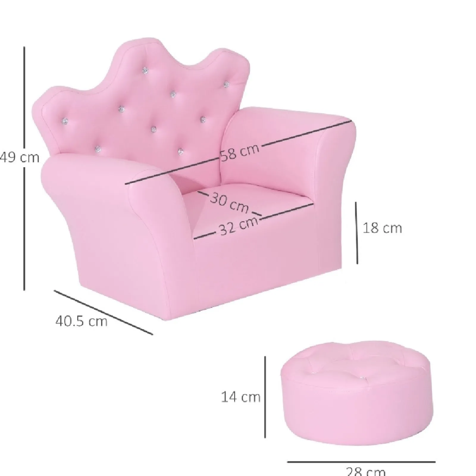 Little Helper Chairs & Stools | Her Royal Highness Childrens 2-Piece Chair with Footstool Set | Pink | 3-7 Years