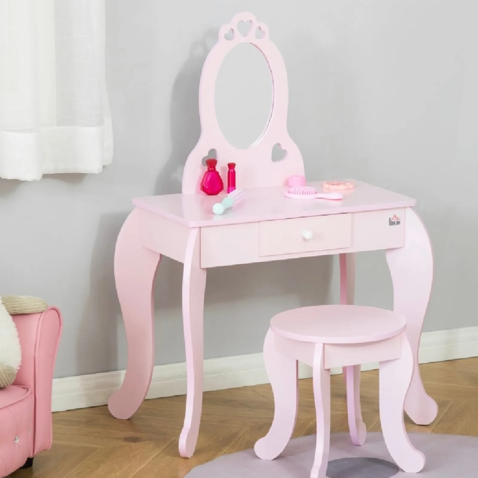 Little Helper Dressing Tables & Vanity Tables | Her Royal Highness Dressing Table with Mirror and Stool | Vanity Unit with Drawer | Pink | 3-6 Years