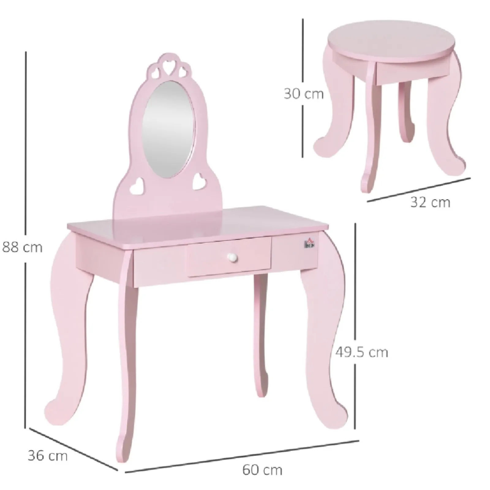 Little Helper Dressing Tables & Vanity Tables | Her Royal Highness Dressing Table with Mirror and Stool | Vanity Unit with Drawer | Pink | 3-6 Years