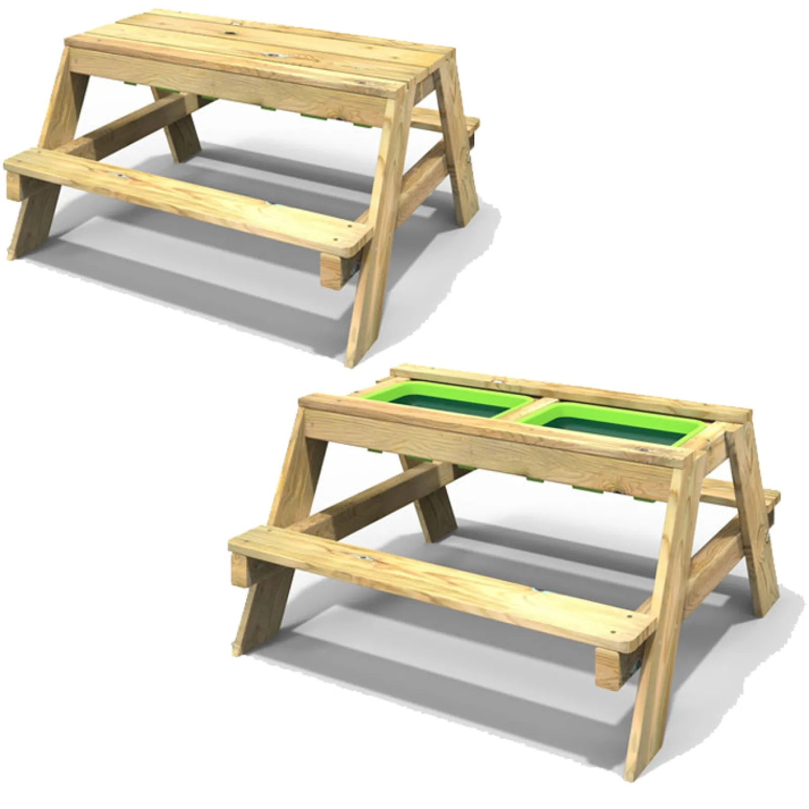 Little Helper Sand & Water Table & Sandpits & Mud Kitchens | Montessori Toys & Products | High Quality Montessori 4-in-1 Eco Wooden 4 Seater Picnic Bench, Water Station, Sandpit & Mud Kitchen + Lid | 3 Years +