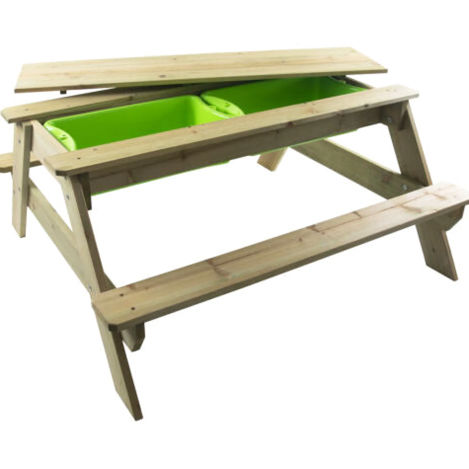 Little Helper Sand & Water Table & Sandpits & Mud Kitchens | Montessori Toys & Products | High Quality Montessori 4-in-1 Eco Wooden 4 Seater Picnic Bench, Water Station, Sandpit & Mud Kitchen + Lid | 3 Years +