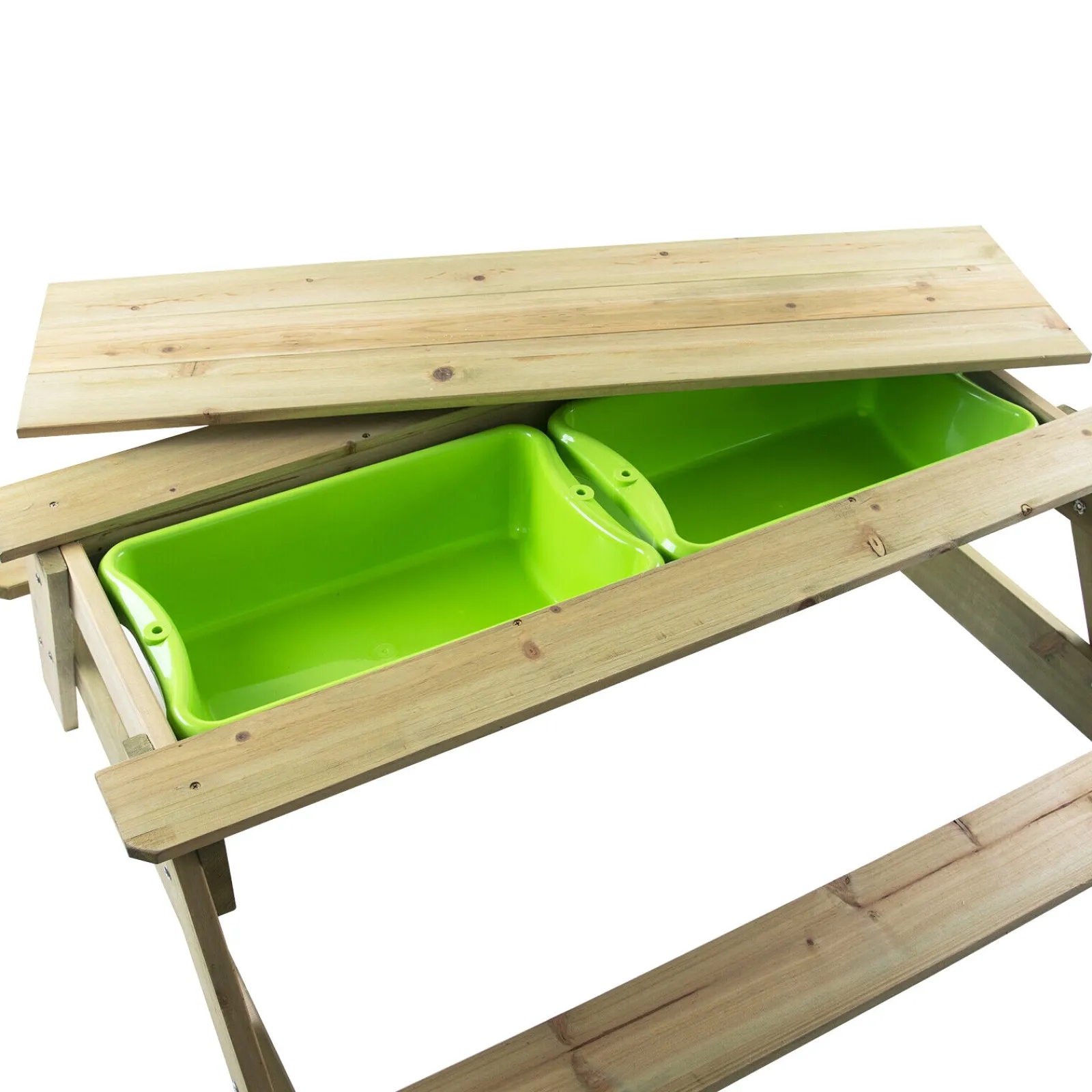 Little Helper Sand & Water Table & Sandpits & Mud Kitchens | Montessori Toys & Products | High Quality Montessori 4-in-1 Eco Wooden 4 Seater Picnic Bench, Water Station, Sandpit & Mud Kitchen + Lid | 3 Years +