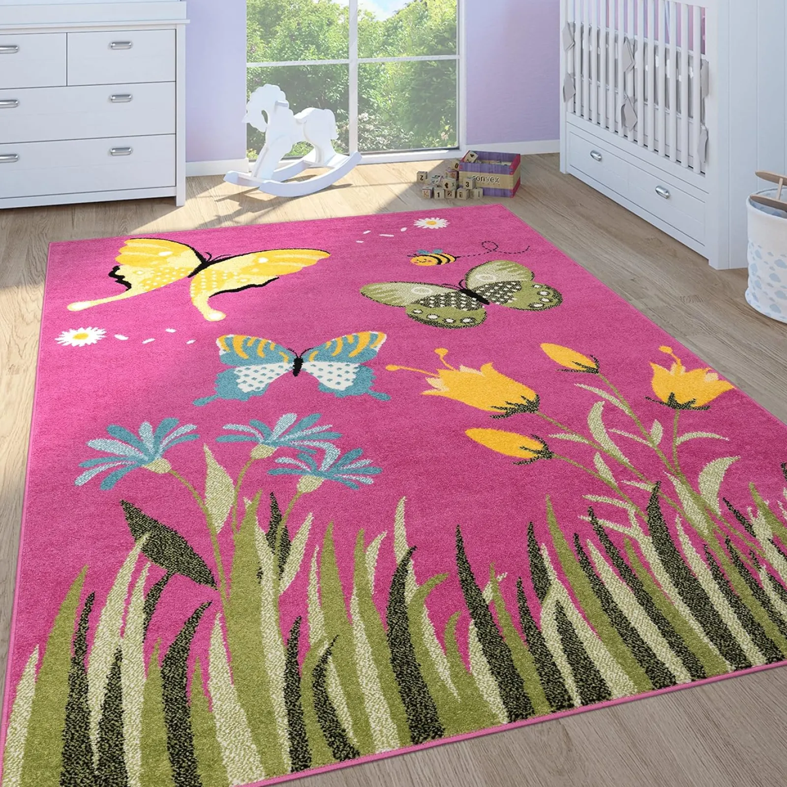 Little Helper Baby Play Mats & Rugs | Play Mats & Rugs | Hypo-allergenic | Non Toxic Children's Rug | Butterflys | Pink | 2 Sizes available