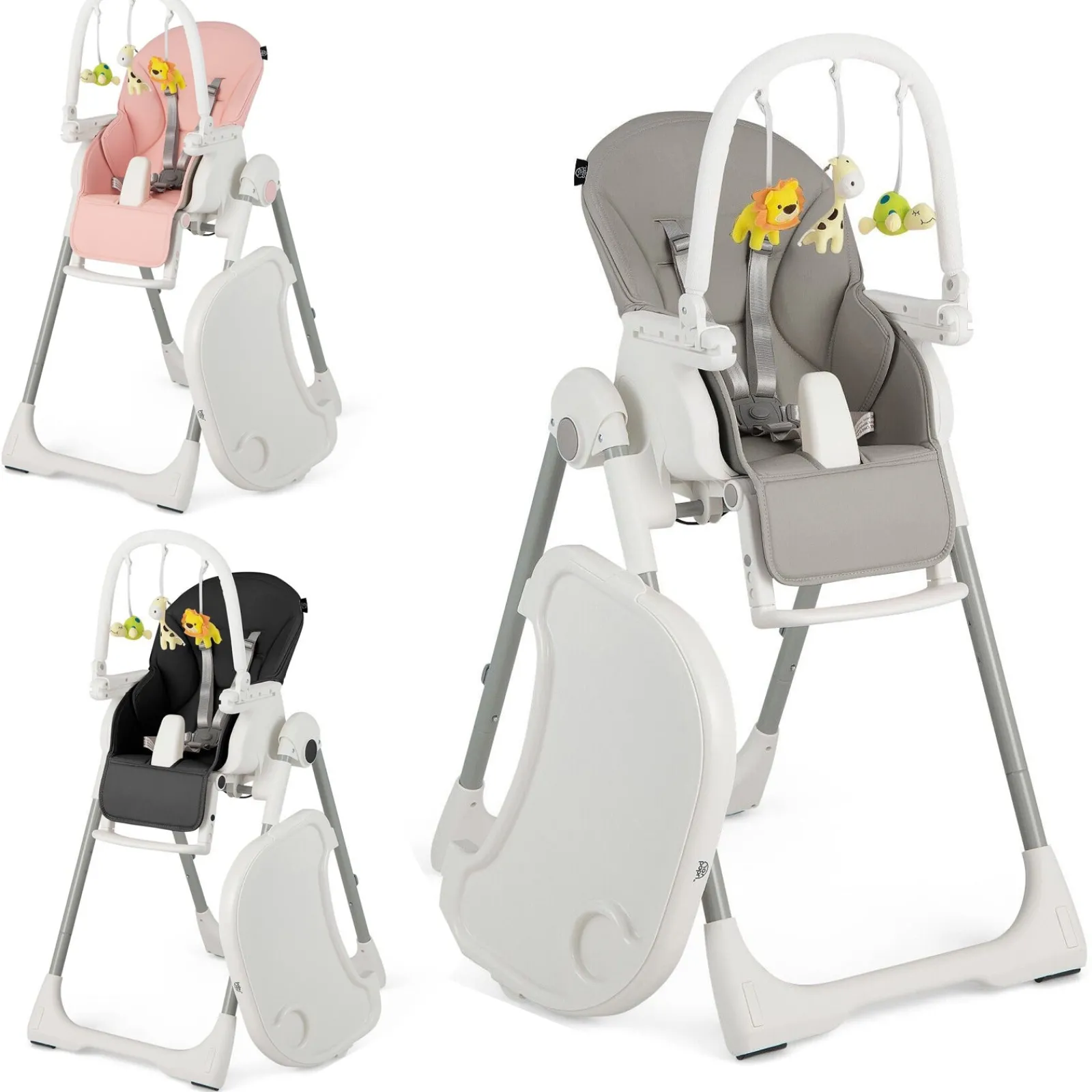 Little Helper High Chairs (plastic) | 4-in-1 Reclining | Folding | Height Adjustable Baby High Chair | Toy Bar | Cushion