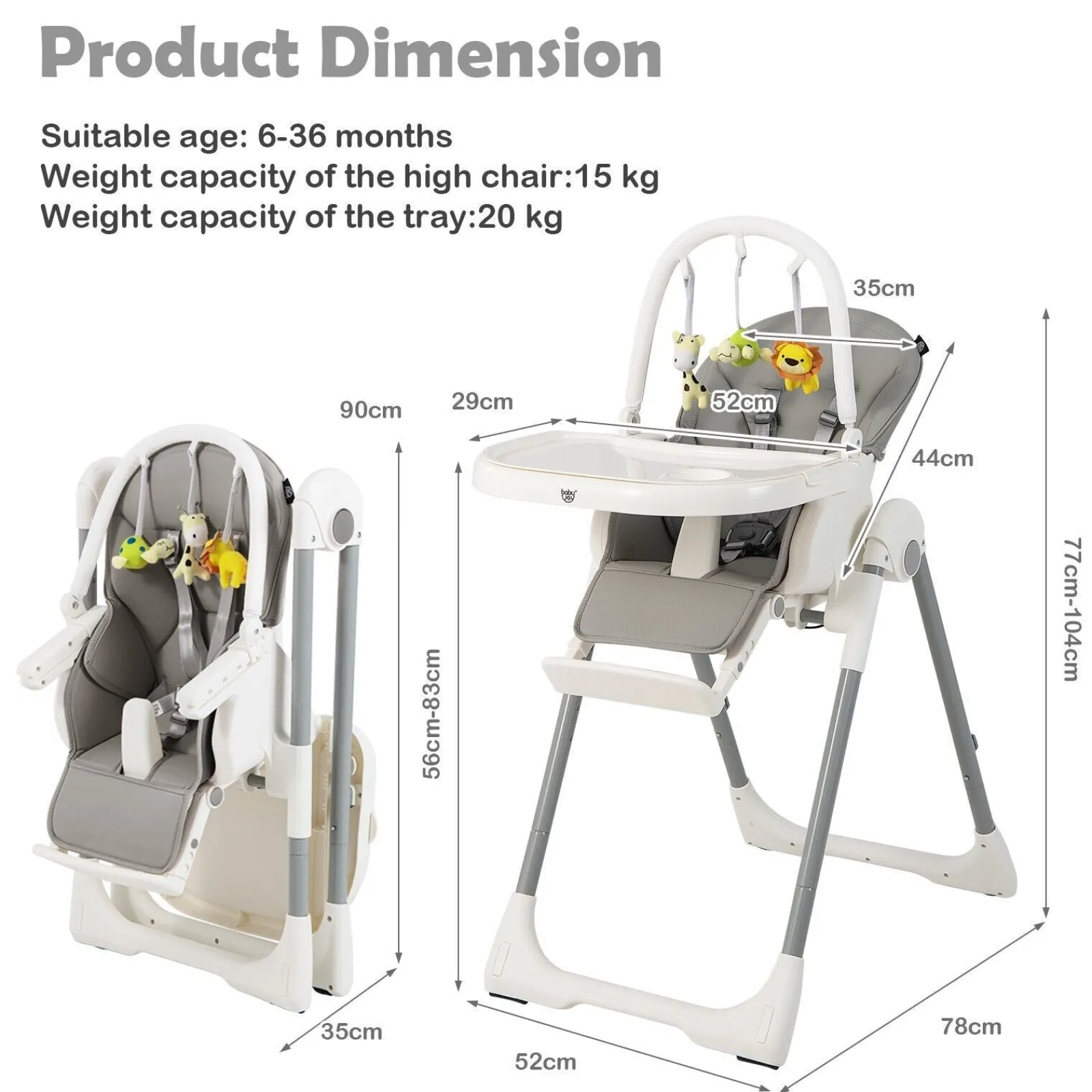 Little Helper High Chairs (plastic) | 4-in-1 Reclining | Folding | Height Adjustable Baby High Chair | Toy Bar | Cushion