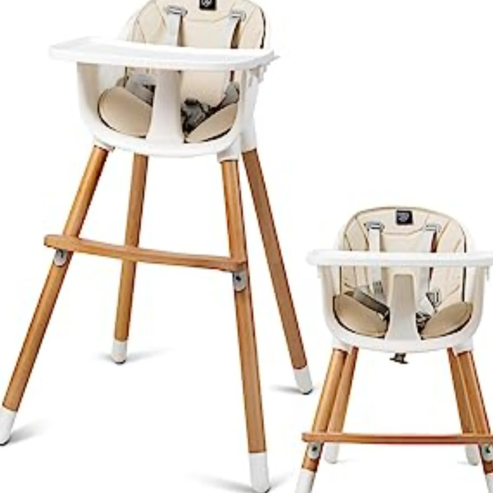 Little Helper High Chairs (wooden) | High Chairs (combination) | 3-in-1 Adjustable Height Beech Wooden High Chair & Tray | Low Chair | Beige Cushion