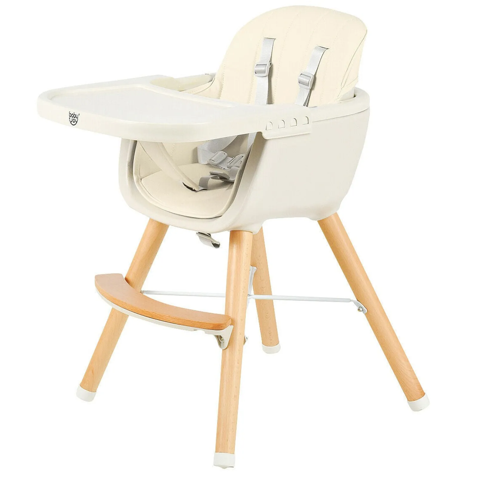 Little Helper High Chairs (wooden) | High Chairs (combination) | 3-in-1 Adjustable Height Beech Wooden High Chair & Tray | Low Chair | Cream Cushion