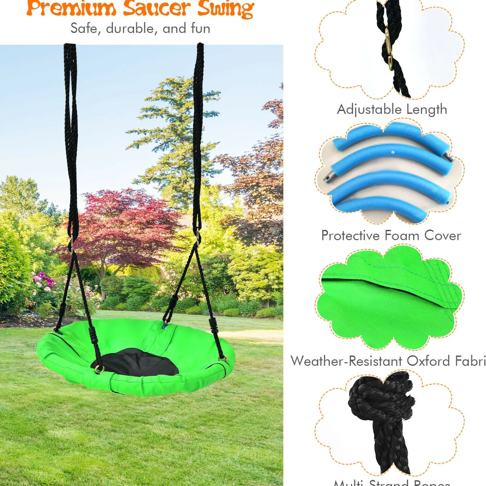 Little Helper Swing & Slide Sets & Garden Play & Trampolines | 7-in-1 Anti-rust Children's 2 Swings Set | Climbing Ladder & Net and Basketball Hoop |