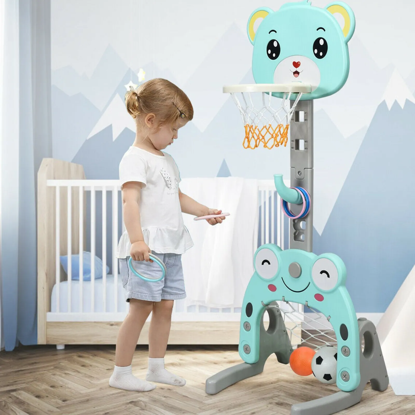 Little Helper Activity Toys | 3-in-1 Basketball Hoop Toddlers | Football Net | Ring Toss inc. Accessories | 3 Years+