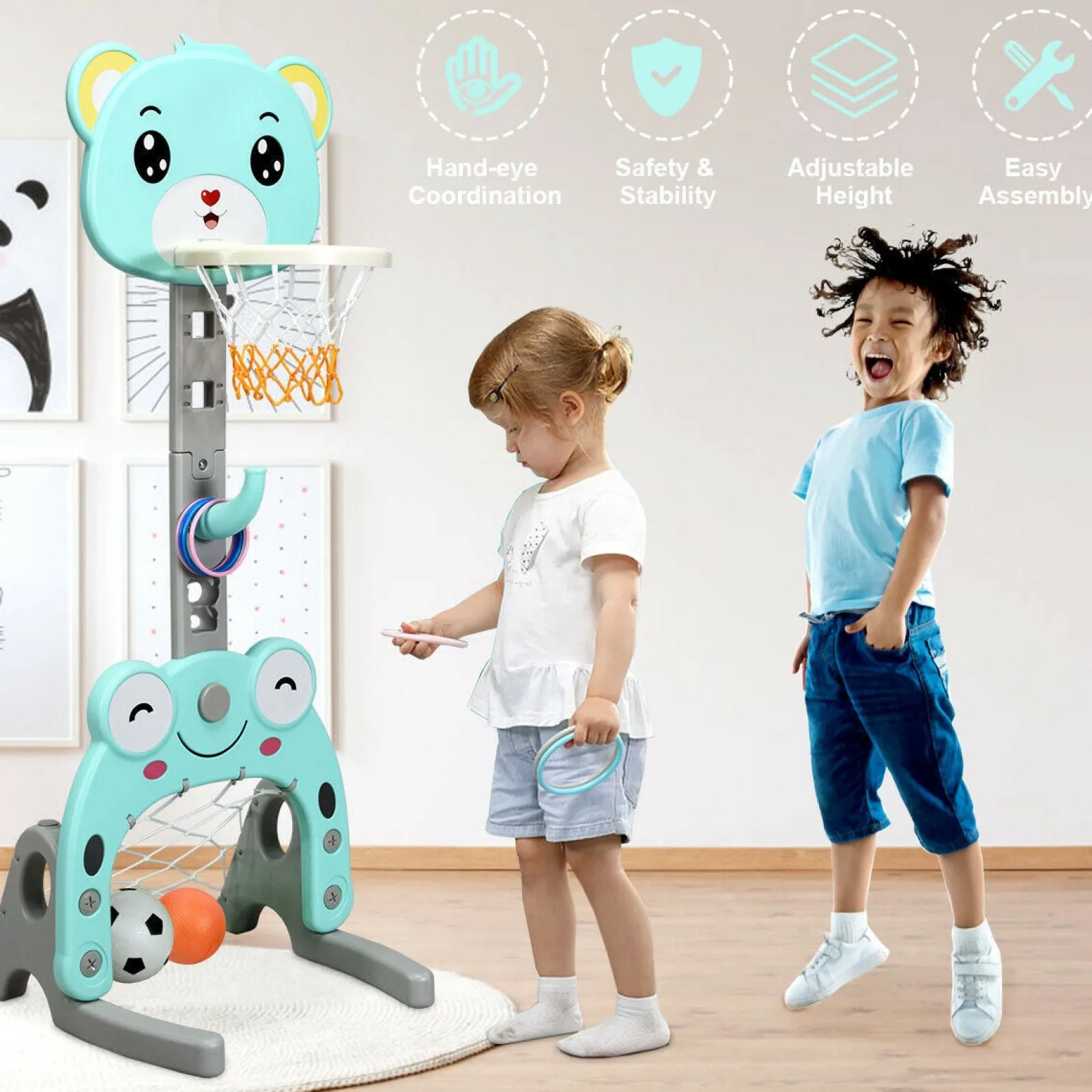Little Helper Activity Toys | 3-in-1 Basketball Hoop Toddlers | Football Net | Ring Toss inc. Accessories | 3 Years+