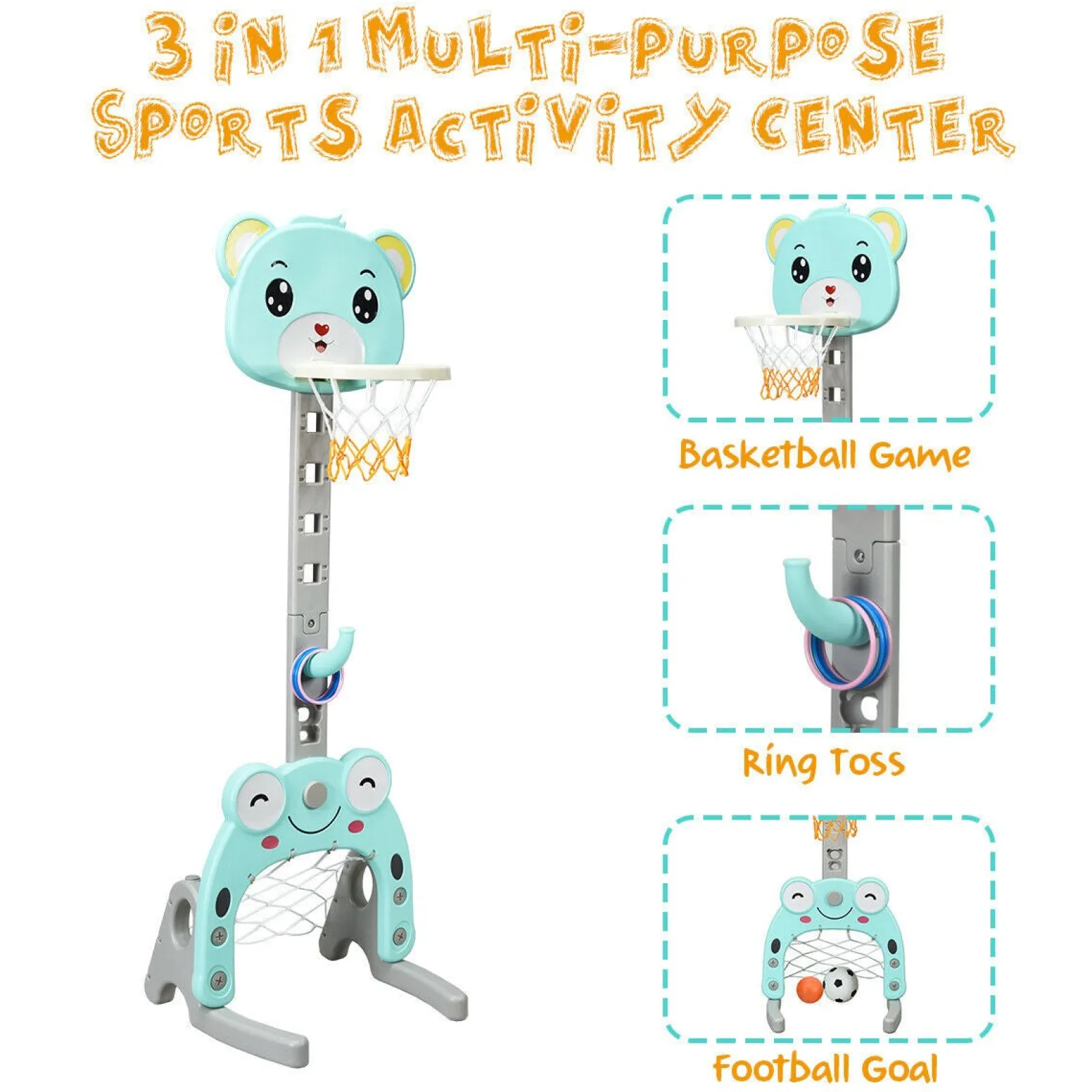Little Helper Activity Toys | 3-in-1 Basketball Hoop Toddlers | Football Net | Ring Toss inc. Accessories | 3 Years+