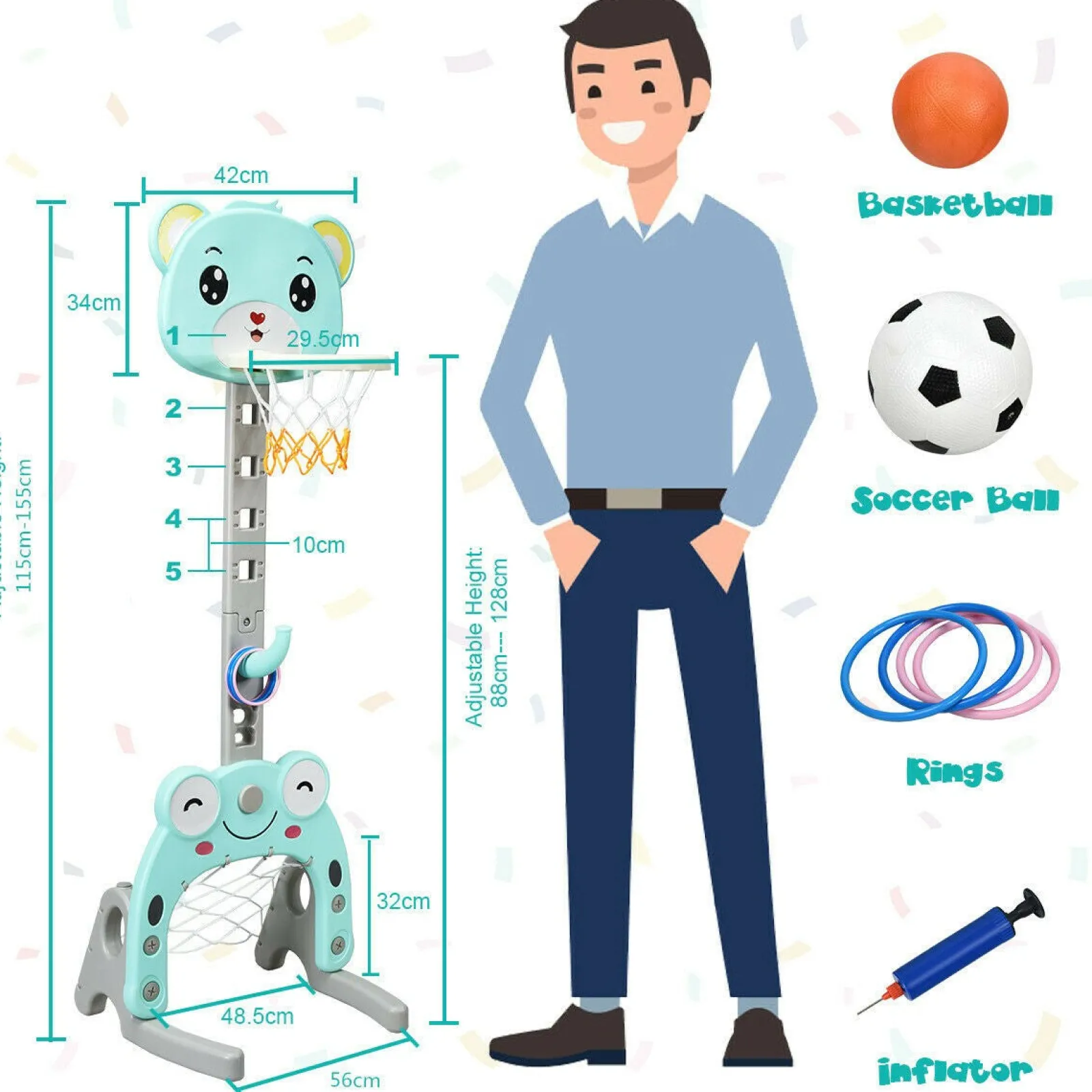 Little Helper Activity Toys | 3-in-1 Basketball Hoop Toddlers | Football Net | Ring Toss inc. Accessories | 3 Years+