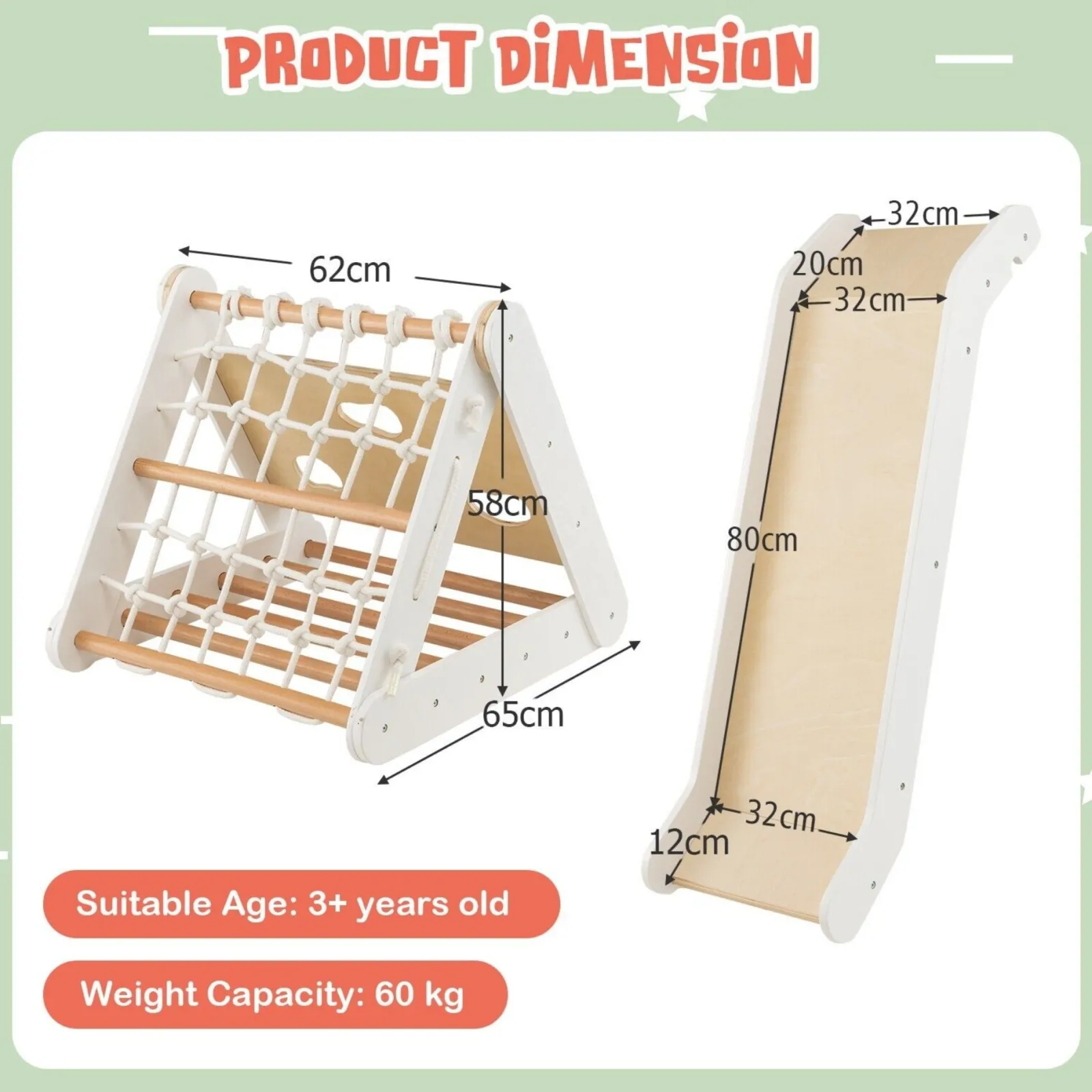 Little Helper Swing & Slide Sets & Garden Play & Trampolines | Kids Climbing Frames & Activity Toys | 4-in-1 Children's Eco Birch Wood Climbing Frame | Montessori Pikler Triangle, Slide & Climber | Natural Wood & White