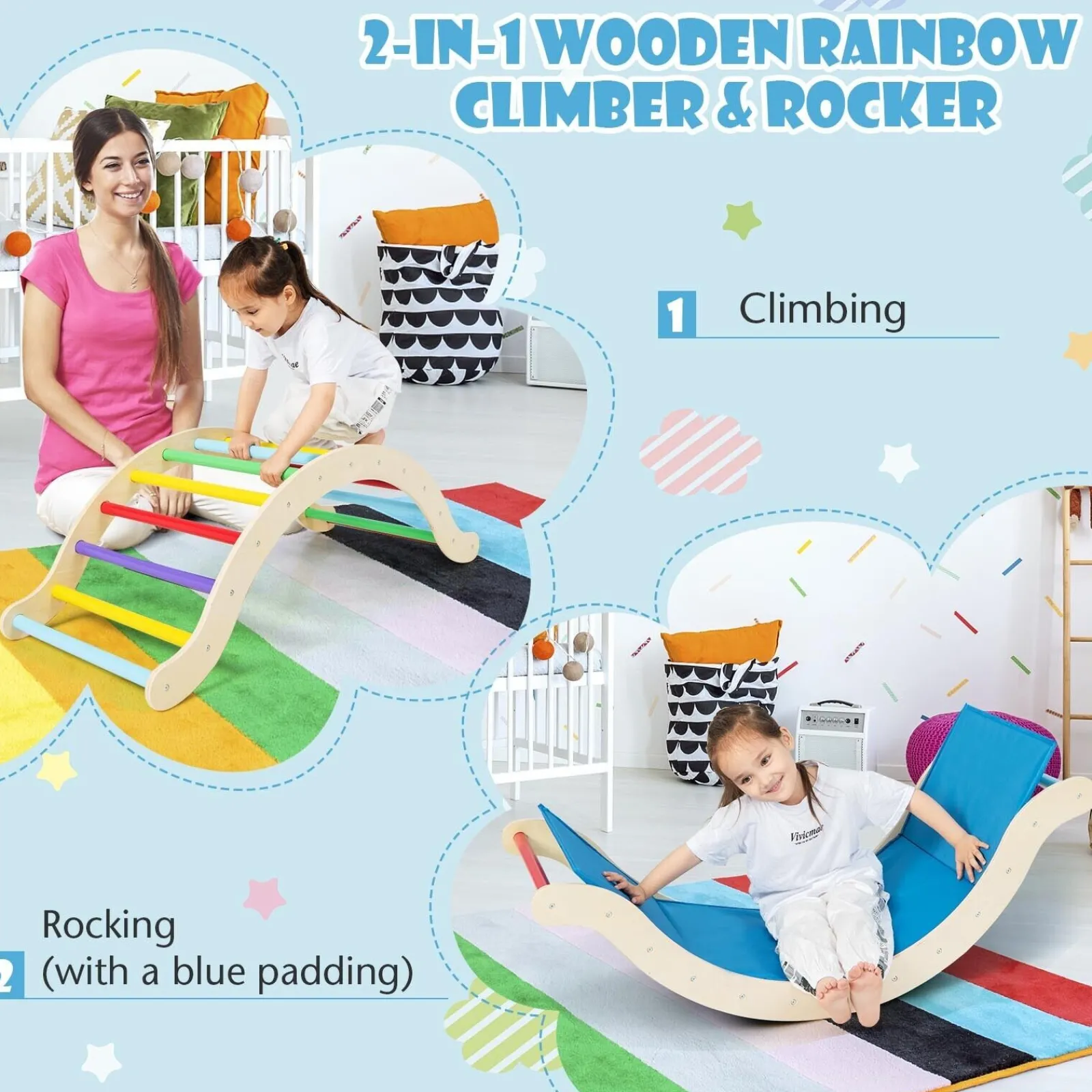 Little Helper Kids Climbing Frames & Activity Toys | Activity Toys | 4-in-1 Children's Eco Wood Climbing Frame | Montessori Pikler Climbing Arch, Slide & Rocker