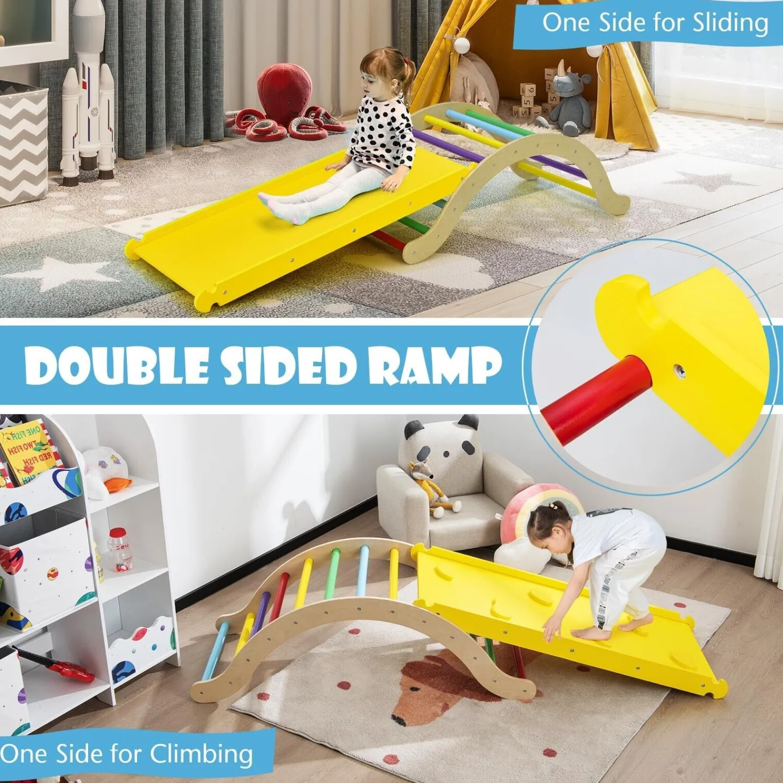 Little Helper Kids Climbing Frames & Activity Toys | Activity Toys | 4-in-1 Children's Eco Wood Climbing Frame | Montessori Pikler Climbing Arch, Slide & Rocker