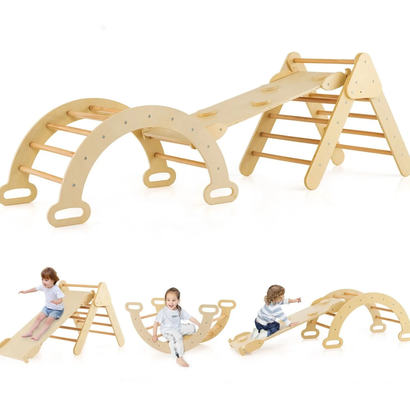 Little Helper Swing & Slide Sets & Garden Play & Trampolines | Kids Climbing Frames & Activity Toys | 6-in-1 Children's Eco Wood Climbing Frame | Montessori Pikler Set | Arch | Rocker | Slide | Climbing Triangle