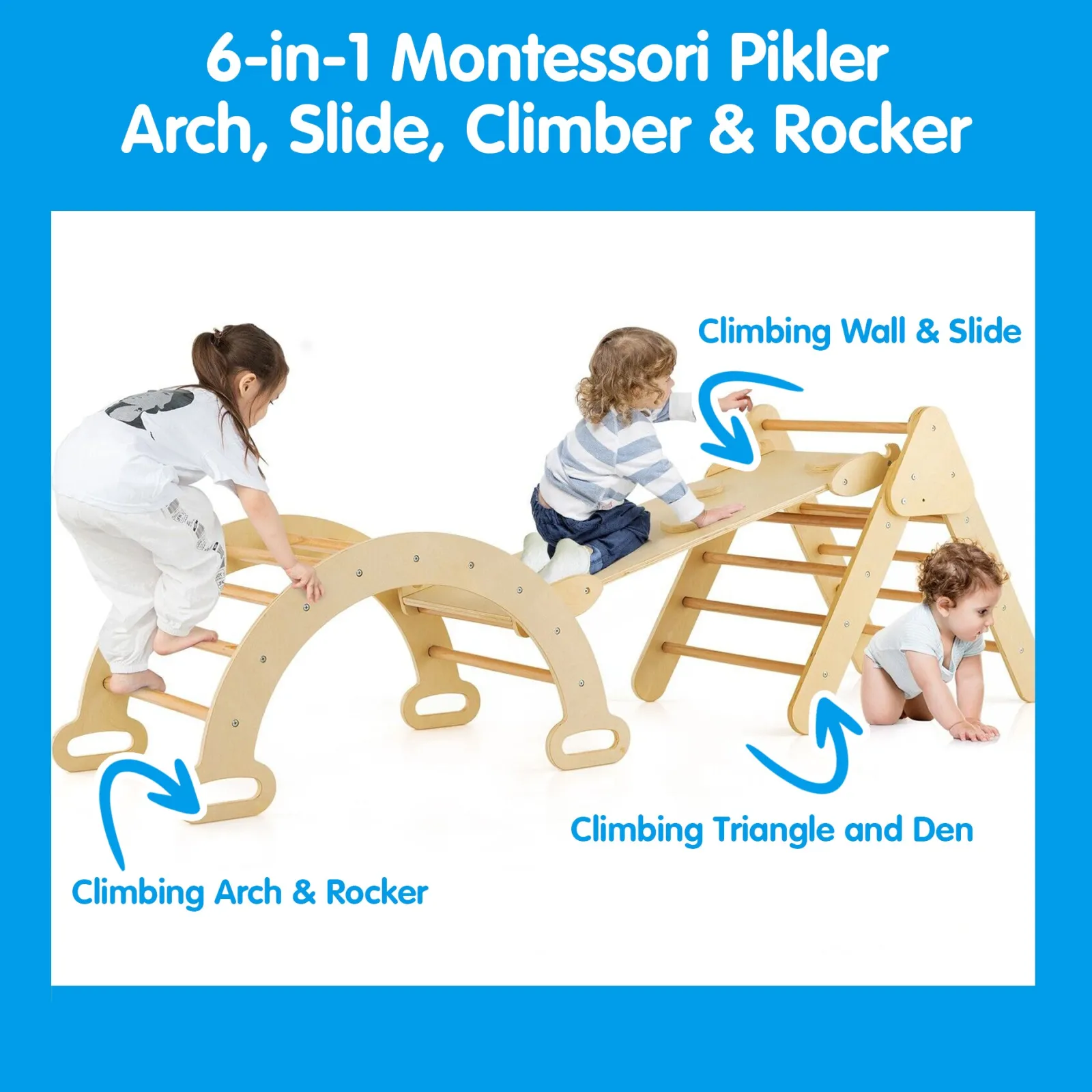 Little Helper Swing & Slide Sets & Garden Play & Trampolines | Kids Climbing Frames & Activity Toys | 6-in-1 Children's Eco Wood Climbing Frame | Montessori Pikler Set | Arch | Rocker | Slide | Climbing Triangle