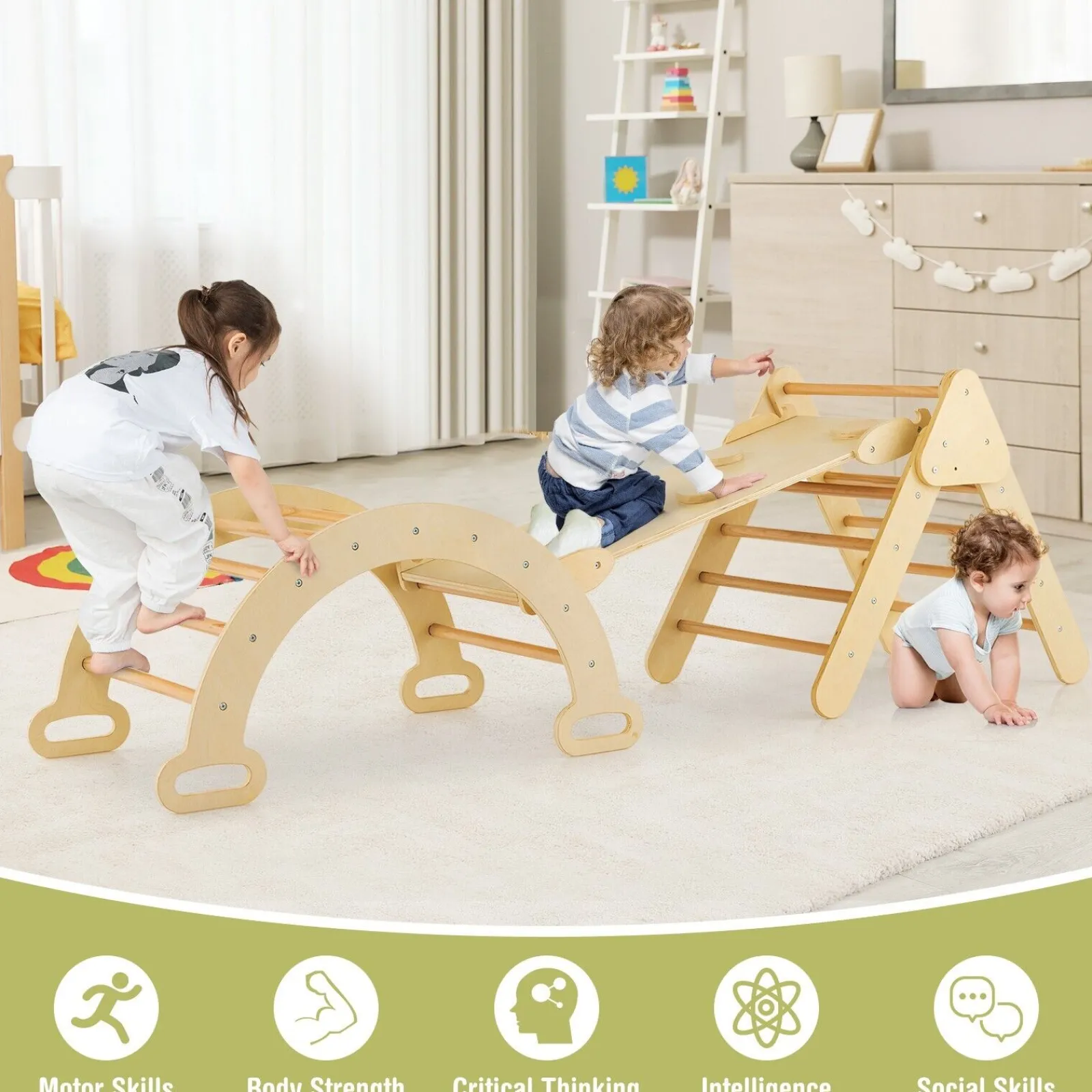 Little Helper Swing & Slide Sets & Garden Play & Trampolines | Kids Climbing Frames & Activity Toys | 6-in-1 Children's Eco Wood Climbing Frame | Montessori Pikler Set | Arch | Rocker | Slide | Climbing Triangle