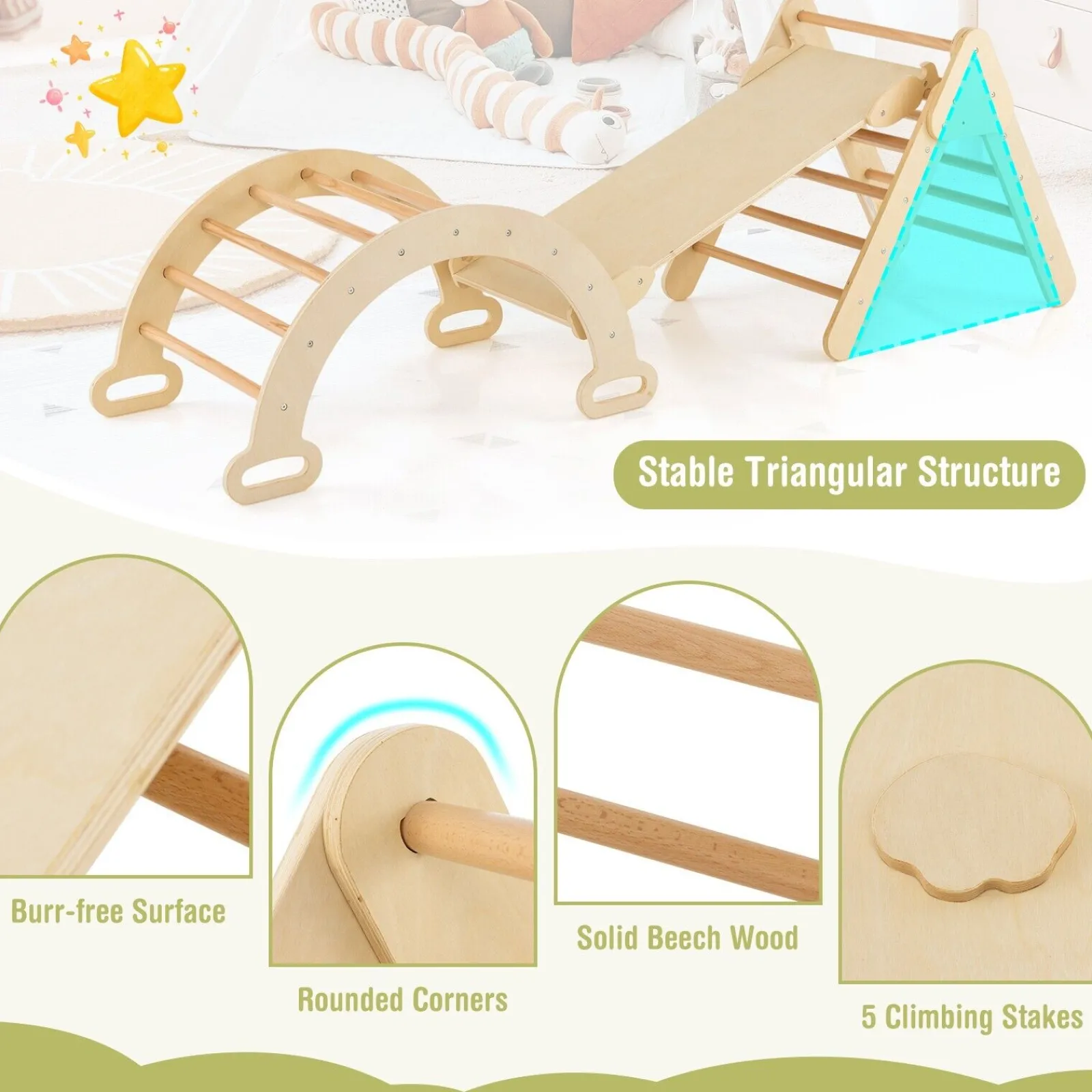 Little Helper Swing & Slide Sets & Garden Play & Trampolines | Kids Climbing Frames & Activity Toys | 6-in-1 Children's Eco Wood Climbing Frame | Montessori Pikler Set | Arch | Rocker | Slide | Climbing Triangle