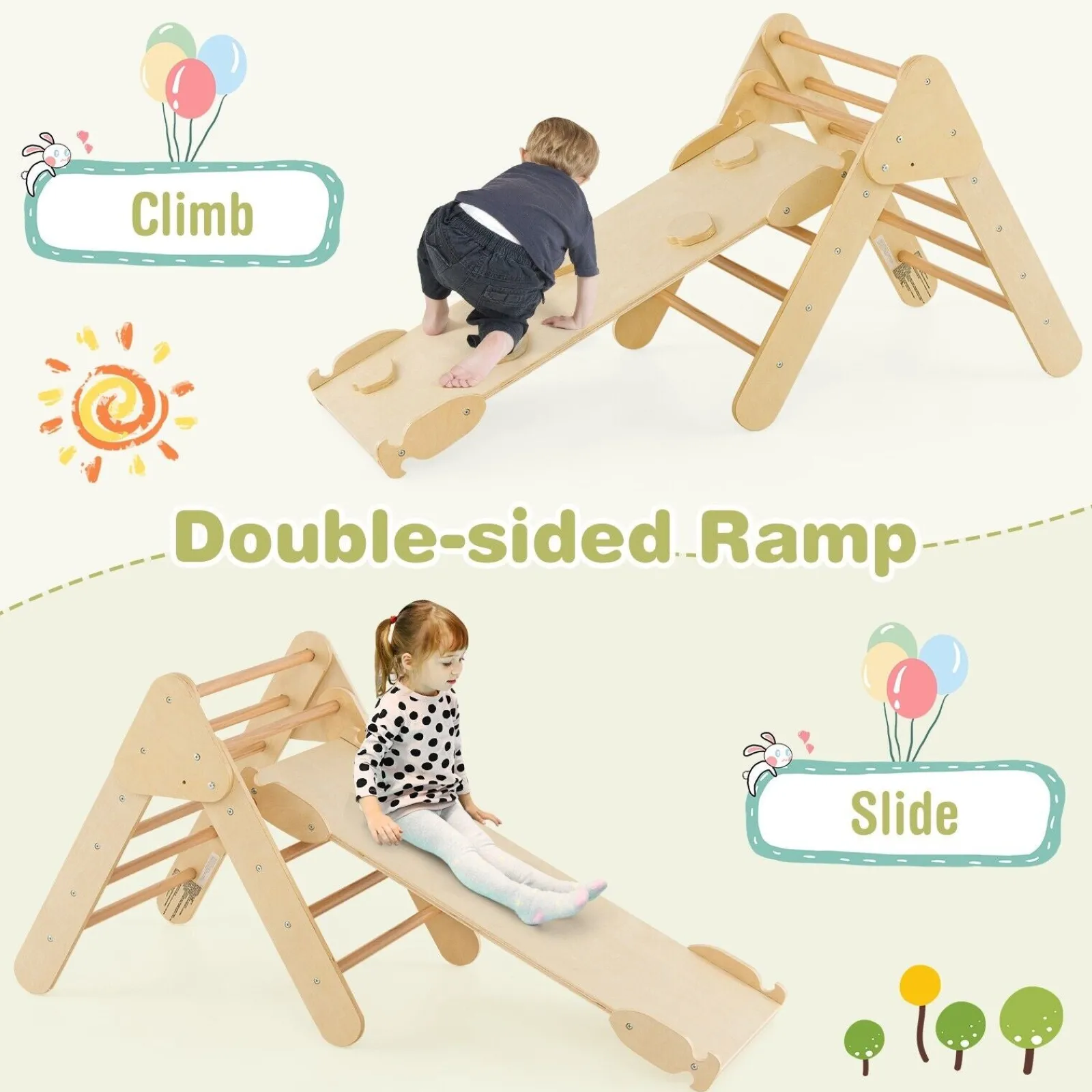 Little Helper Swing & Slide Sets & Garden Play & Trampolines | Kids Climbing Frames & Activity Toys | 6-in-1 Children's Eco Wood Climbing Frame | Montessori Pikler Set | Arch | Rocker | Slide | Climbing Triangle