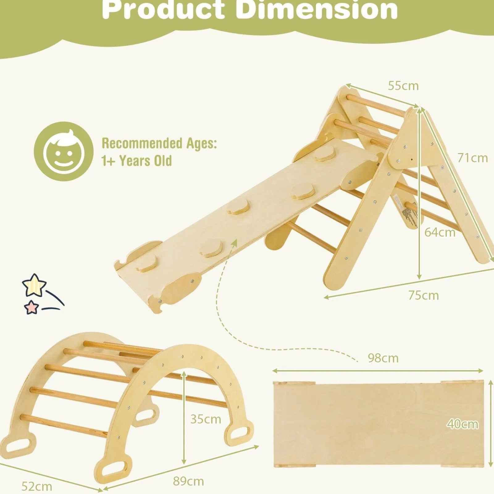 Little Helper Swing & Slide Sets & Garden Play & Trampolines | Kids Climbing Frames & Activity Toys | 6-in-1 Children's Eco Wood Climbing Frame | Montessori Pikler Set | Arch | Rocker | Slide | Climbing Triangle