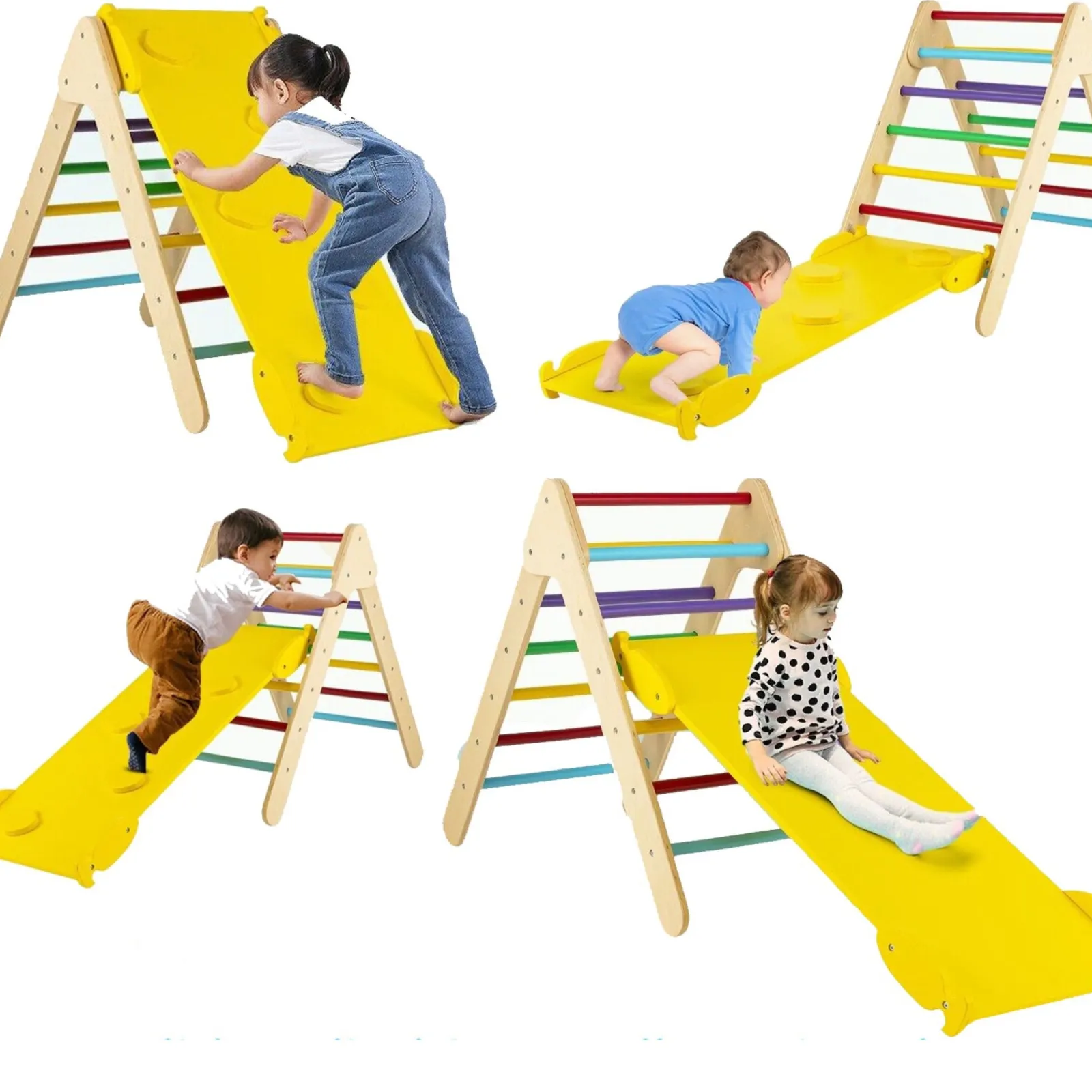 Little Helper Swing & Slide Sets & Garden Play & Trampolines | Kids Climbing Frames & Activity Toys | 3-in-1 Children's Eco Wood Climbing Frame | Montessori Pikler Triangle, Slide & Climber