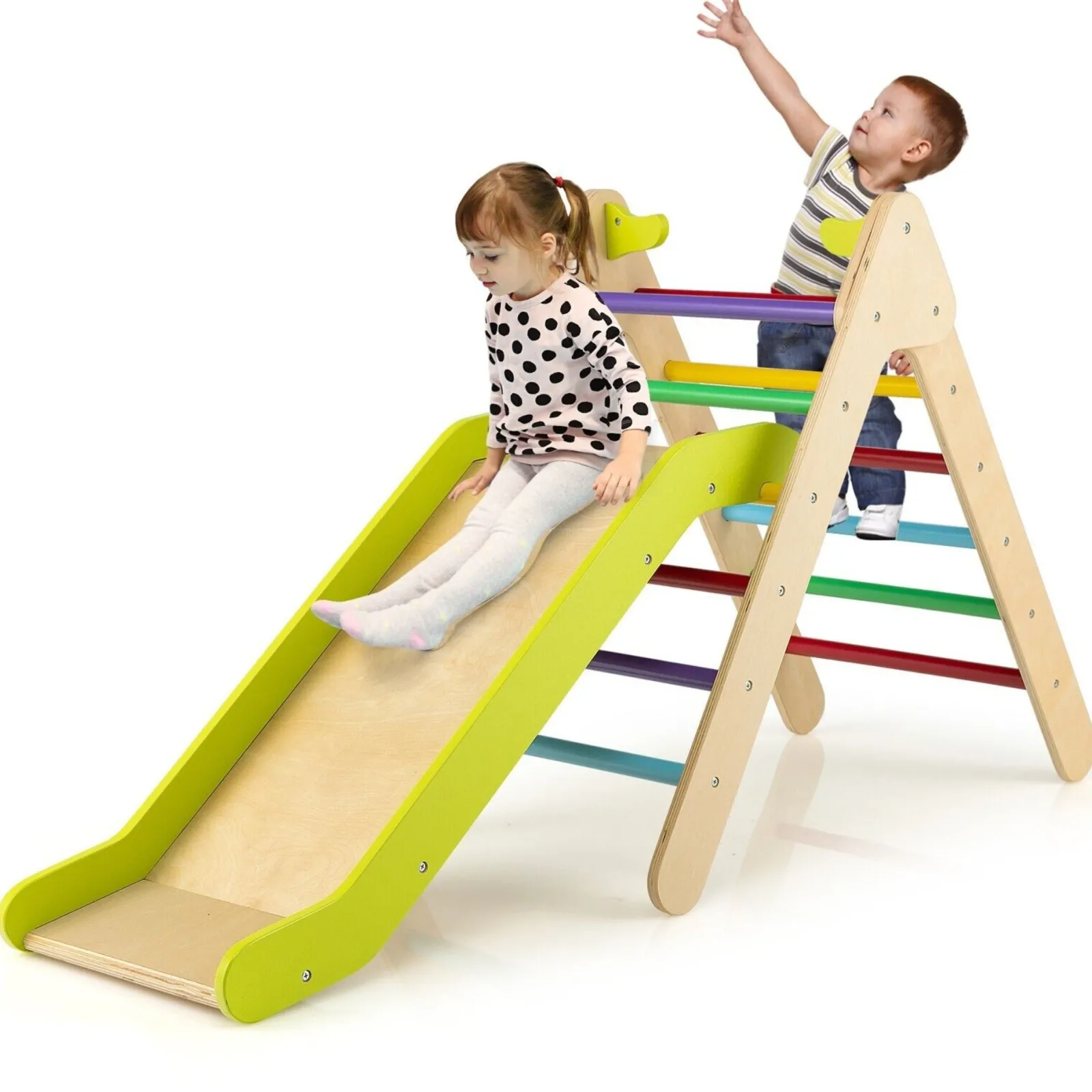 Little Helper Swing & Slide Sets & Garden Play & Trampolines | Kids Climbing Frames & Activity Toys | 2-in-1 Children's Eco Wood Climbing Frame | Montessori Pikler Triangle, Slide & Climber