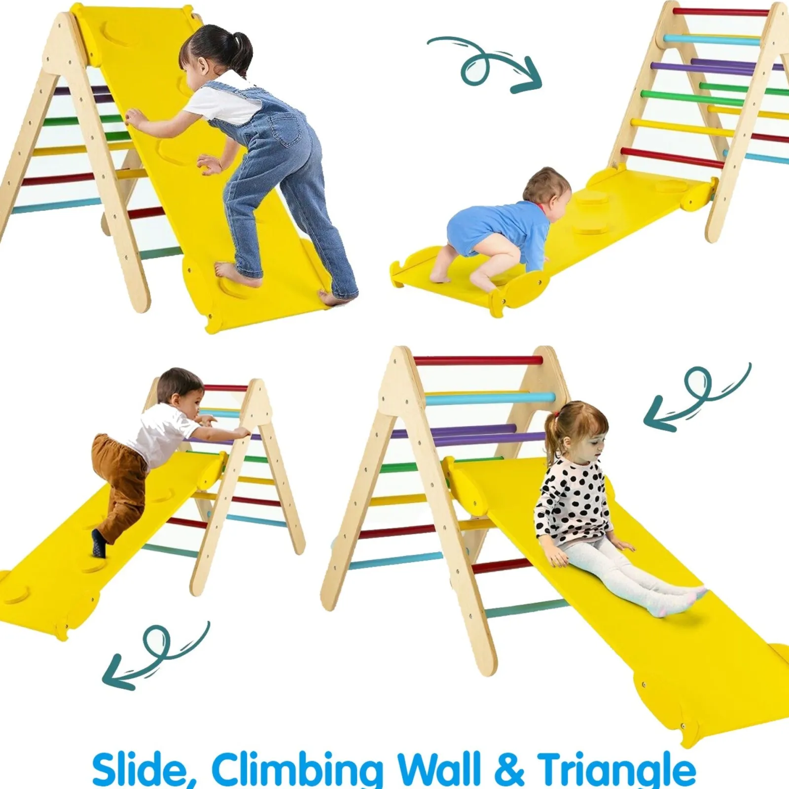 Little Helper Swing & Slide Sets & Garden Play & Trampolines | Kids Climbing Frames & Activity Toys | 3-in-1 Children's Eco Wood Climbing Frame | Montessori Pikler Triangle, Slide & Climber