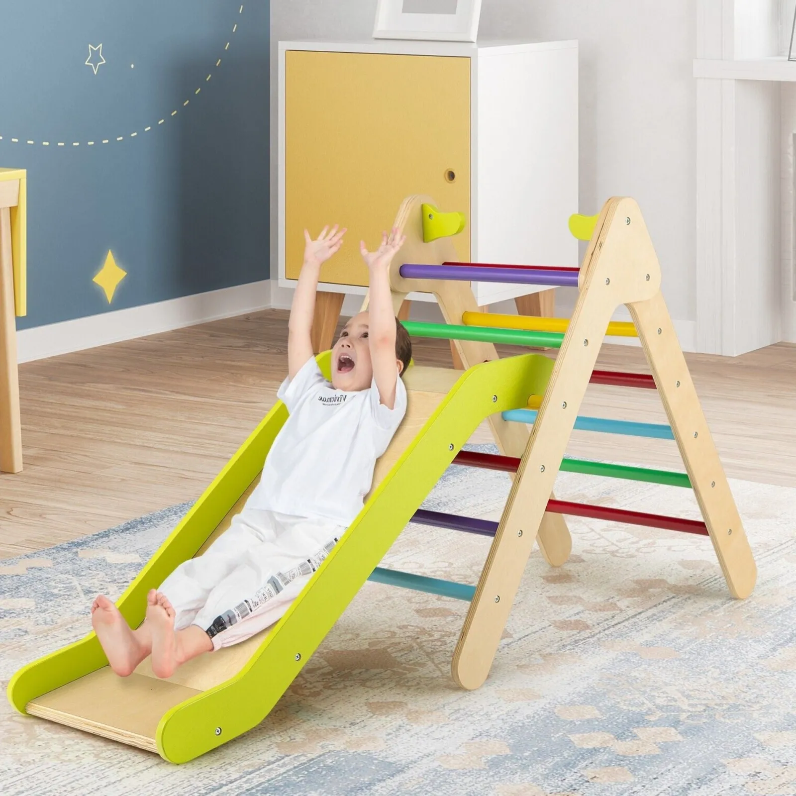 Little Helper Swing & Slide Sets & Garden Play & Trampolines | Kids Climbing Frames & Activity Toys | 2-in-1 Children's Eco Wood Climbing Frame | Montessori Pikler Triangle, Slide & Climber