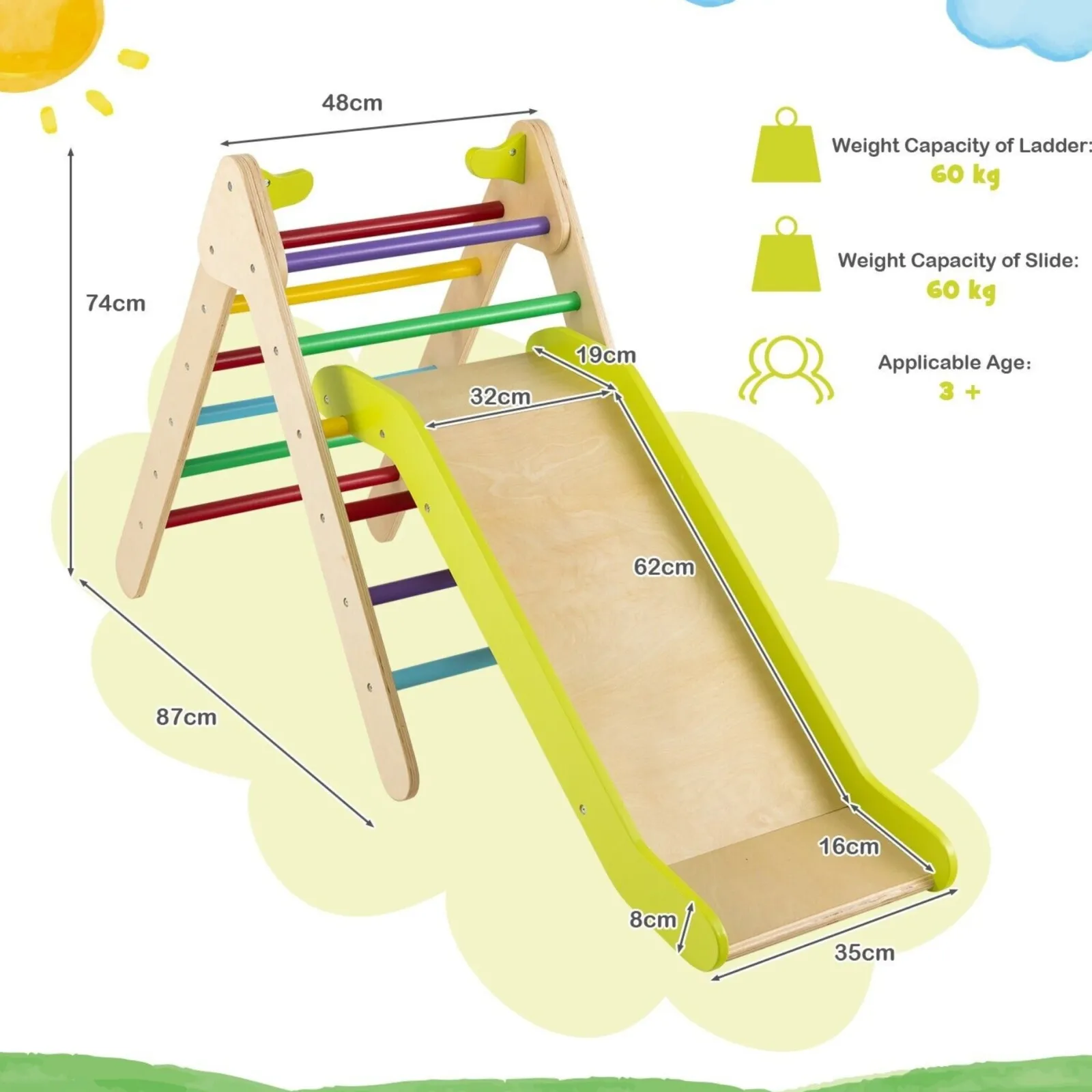 Little Helper Swing & Slide Sets & Garden Play & Trampolines | Kids Climbing Frames & Activity Toys | 2-in-1 Children's Eco Wood Climbing Frame | Montessori Pikler Triangle, Slide & Climber
