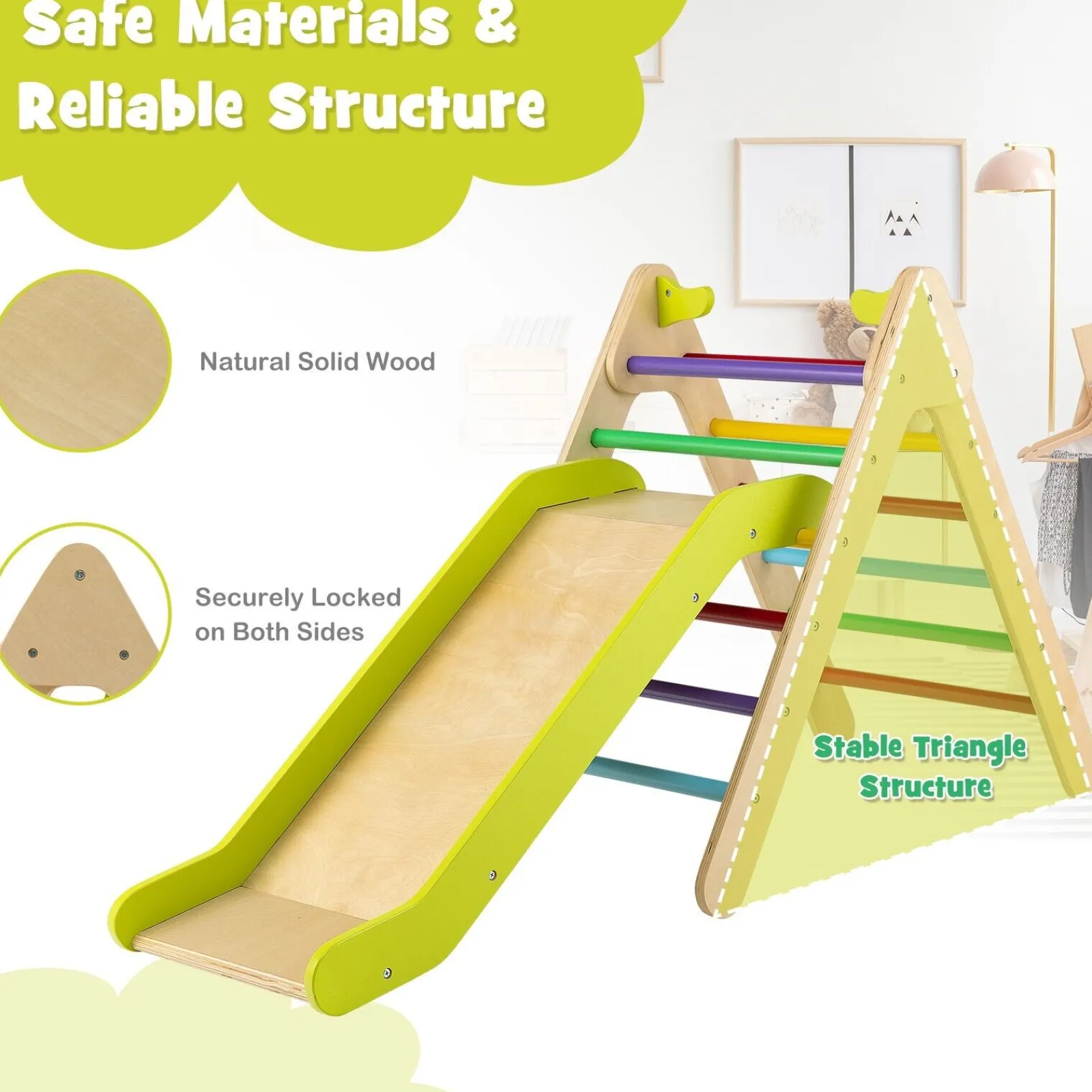 Little Helper Swing & Slide Sets & Garden Play & Trampolines | Kids Climbing Frames & Activity Toys | 2-in-1 Children's Eco Wood Climbing Frame | Montessori Pikler Triangle, Slide & Climber