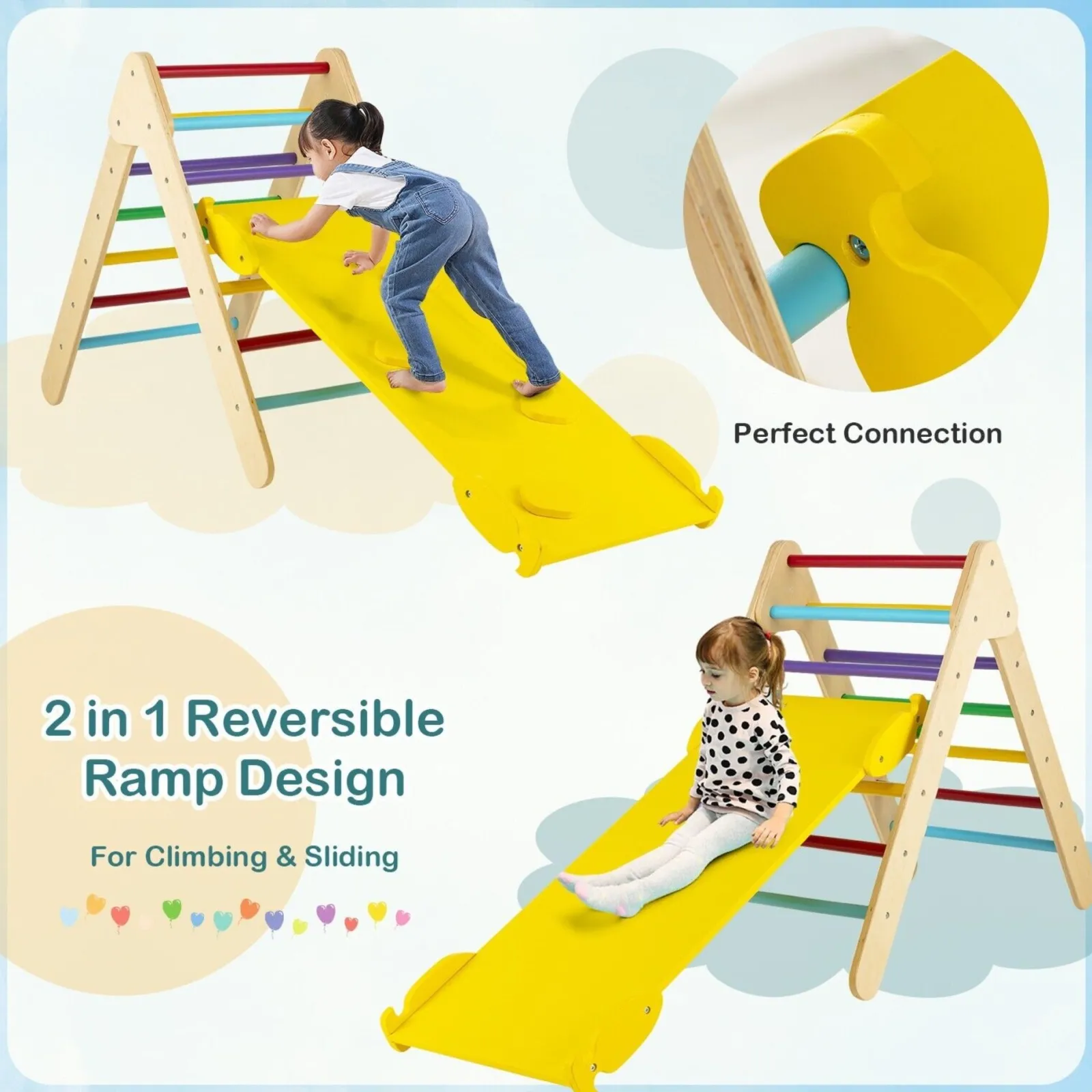 Little Helper Swing & Slide Sets & Garden Play & Trampolines | Kids Climbing Frames & Activity Toys | 3-in-1 Children's Eco Wood Climbing Frame | Montessori Pikler Triangle, Slide & Climber