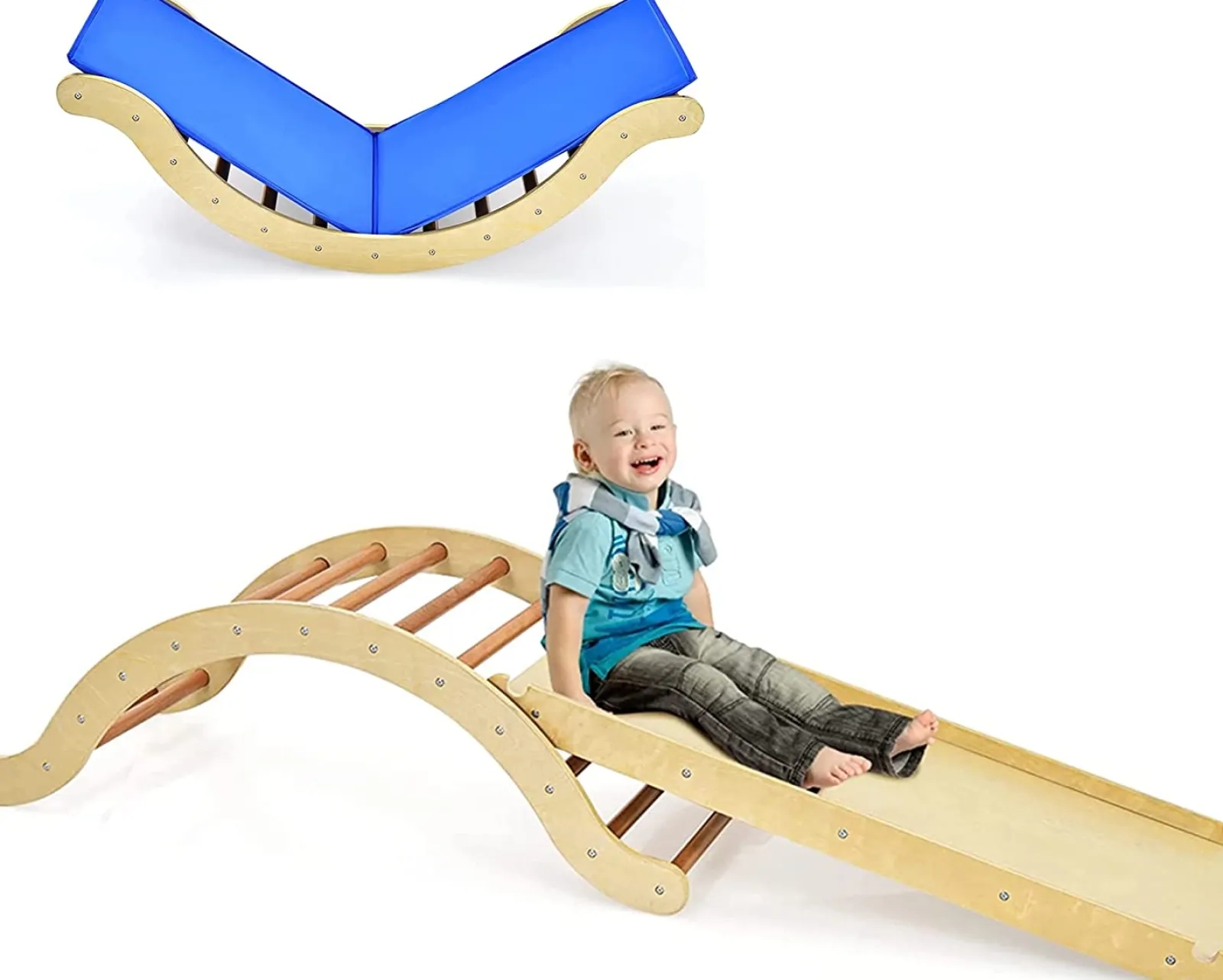 Little Helper Swing & Slide Sets & Garden Play & Trampolines | Kids Climbing Frames & Activity Toys | 4-in-1 Children's Eco Wood Pikler Climbing Arch, Rocker Chair, Slide & Climber | Natural Wood