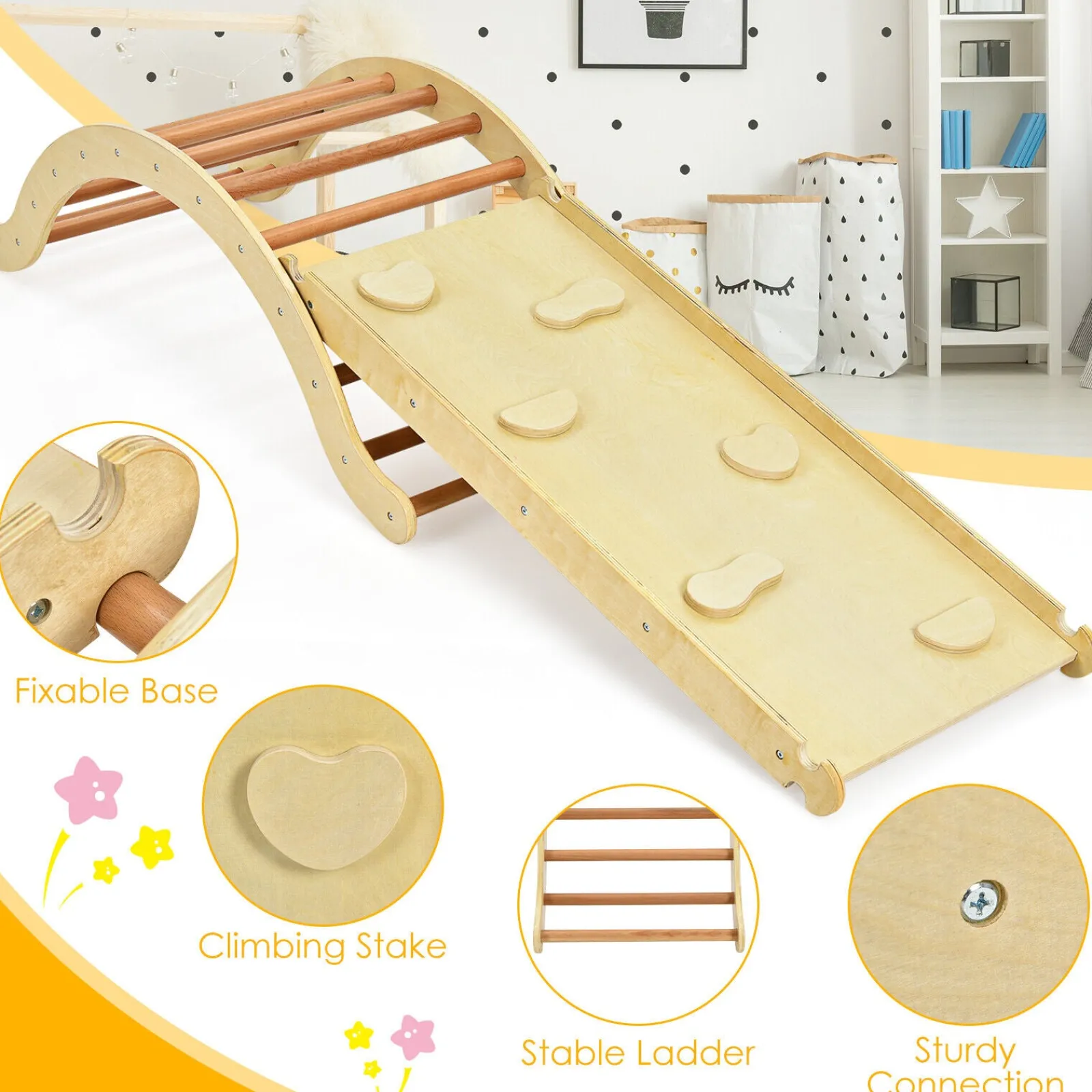 Little Helper Swing & Slide Sets & Garden Play & Trampolines | Kids Climbing Frames & Activity Toys | 4-in-1 Children's Eco Wood Pikler Climbing Arch, Rocker Chair, Slide & Climber | Natural Wood